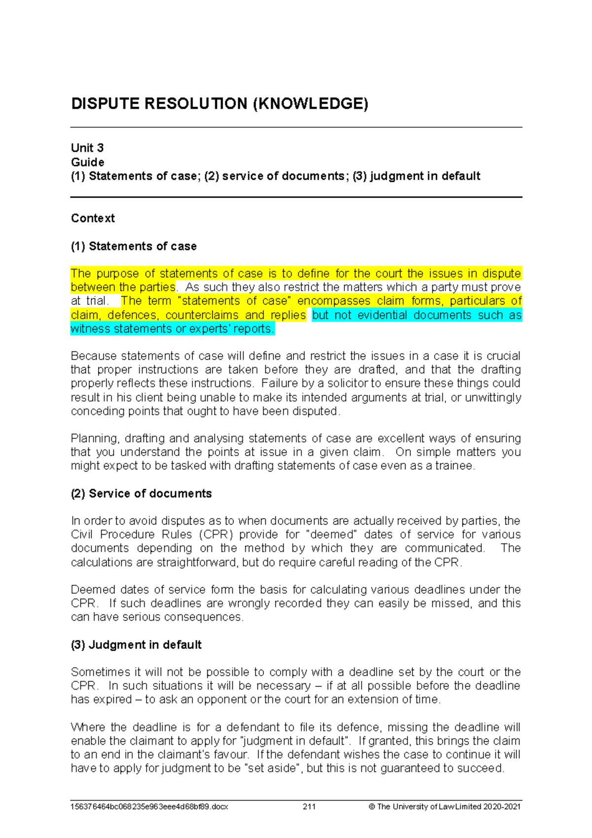 3 DISPUTE RESOLUTION (KNOWLEDGE) Unit 3 Guide (1) Statements