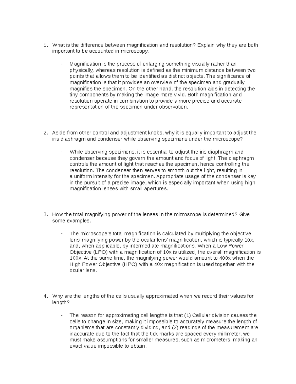 Act 1 Microscope What is the difference between magnification and