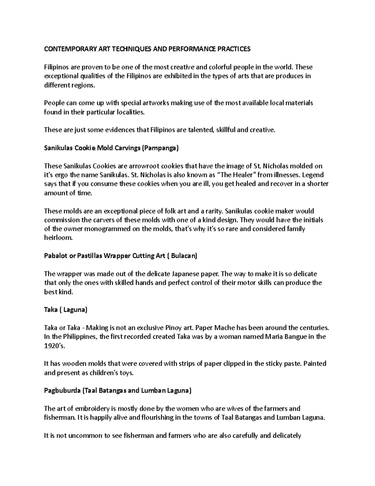 Contemporary ART Techniques AND Performance Practices CONTEMPORARY