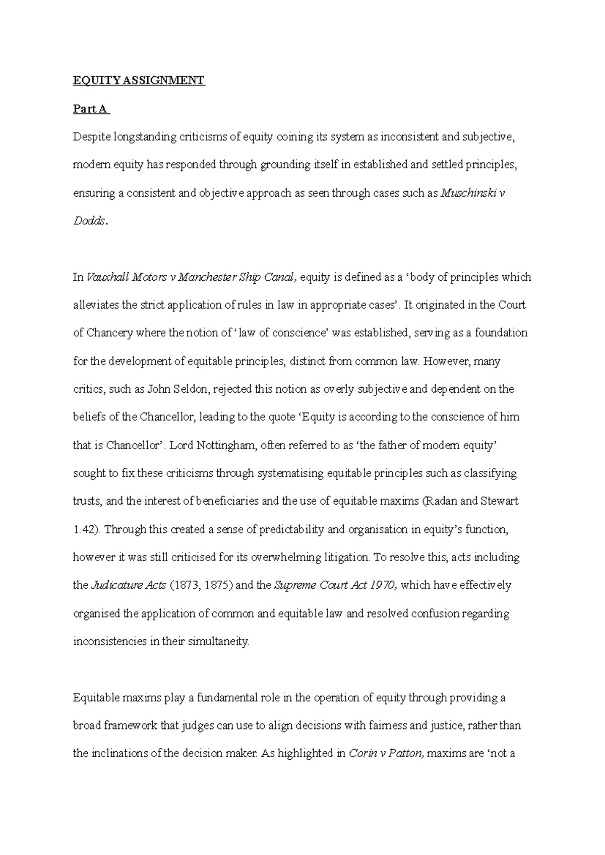 Equity Assignment - EQUITY ASSIGNMENT Part A Despite longstanding ...
