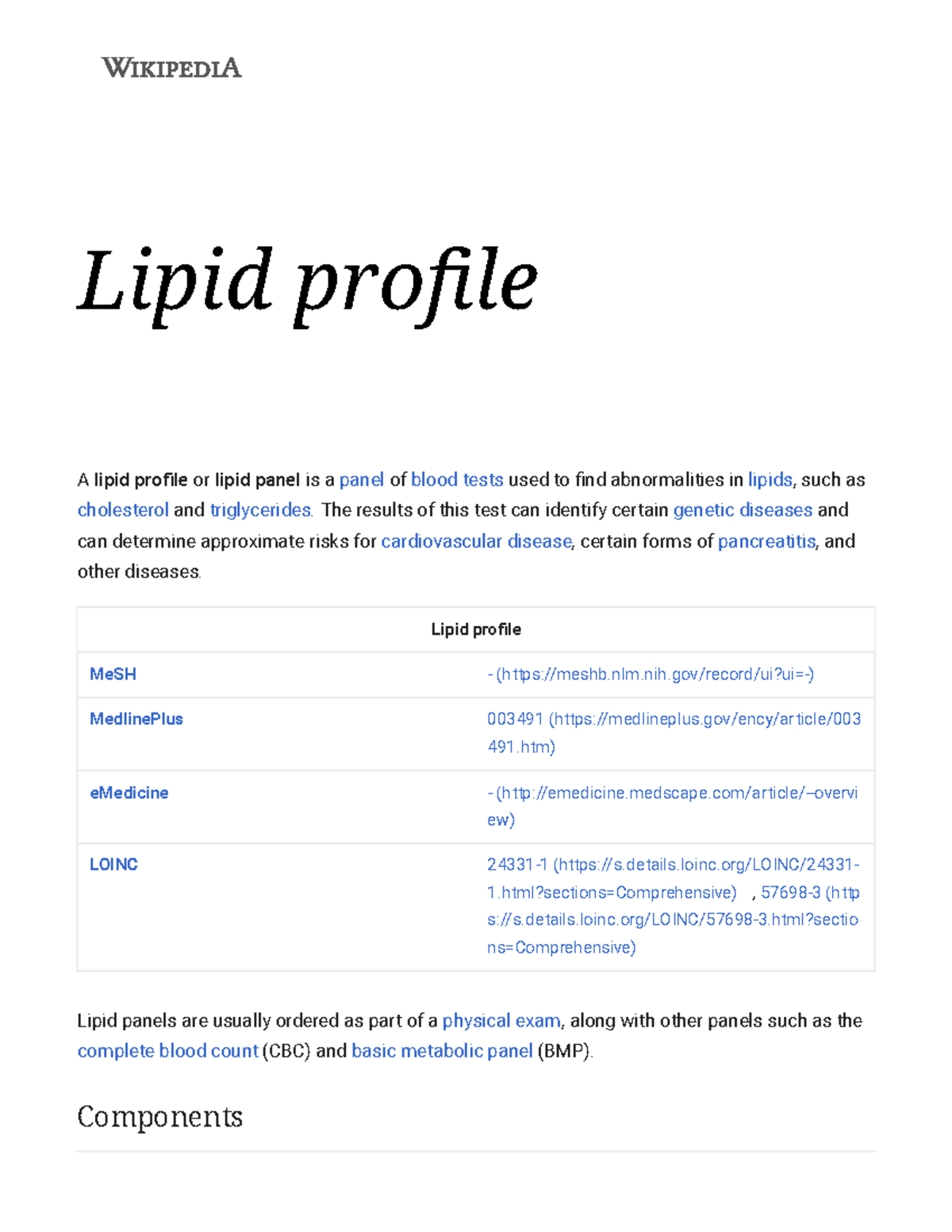 Lipid Profile Wikipedia Lipid Profile A Lipid Profile Or Lipid