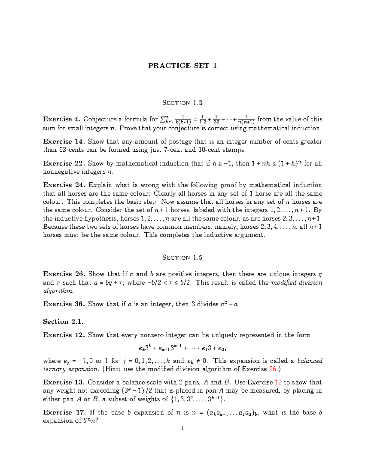 Practice Set 1 math 312 - PRACTICE SET 1 Section 1. Exercise 4 a ...