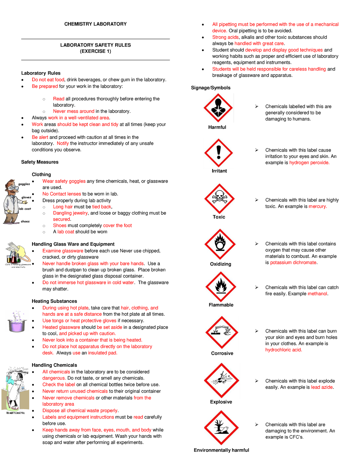 Reviewer - Chem lab - CHEMISTRY LABORATORY LABORATORY SAFETY RULES ...