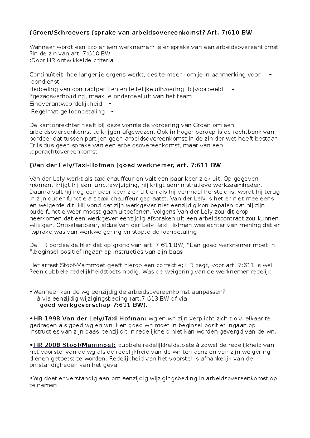 Arresten Voor Tentamen Arbeidsrecht - Groen/Schroevers (sprake Van ...