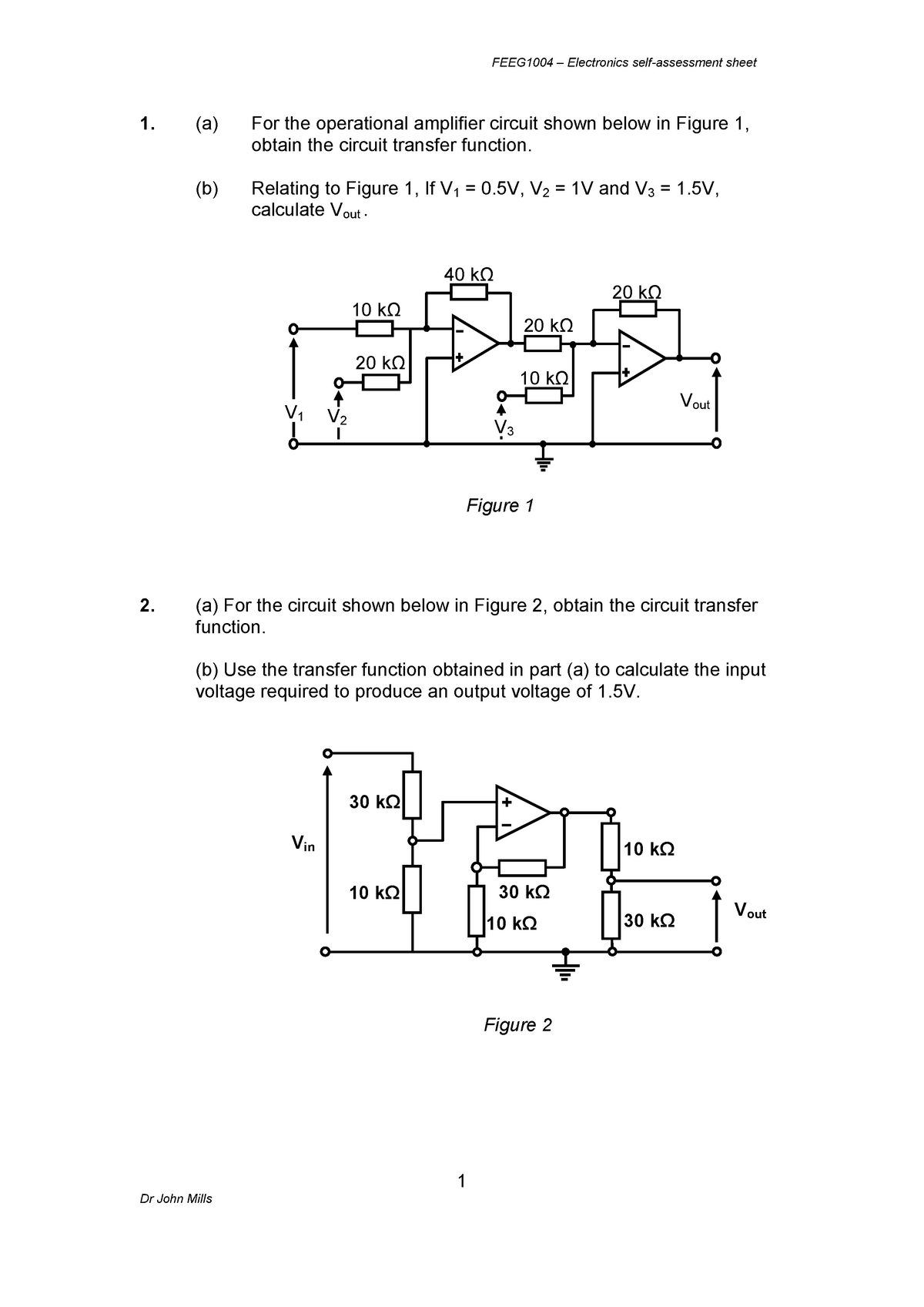 Op-amp Self-assessment Questions - 1 1. (a) For The Operational ...