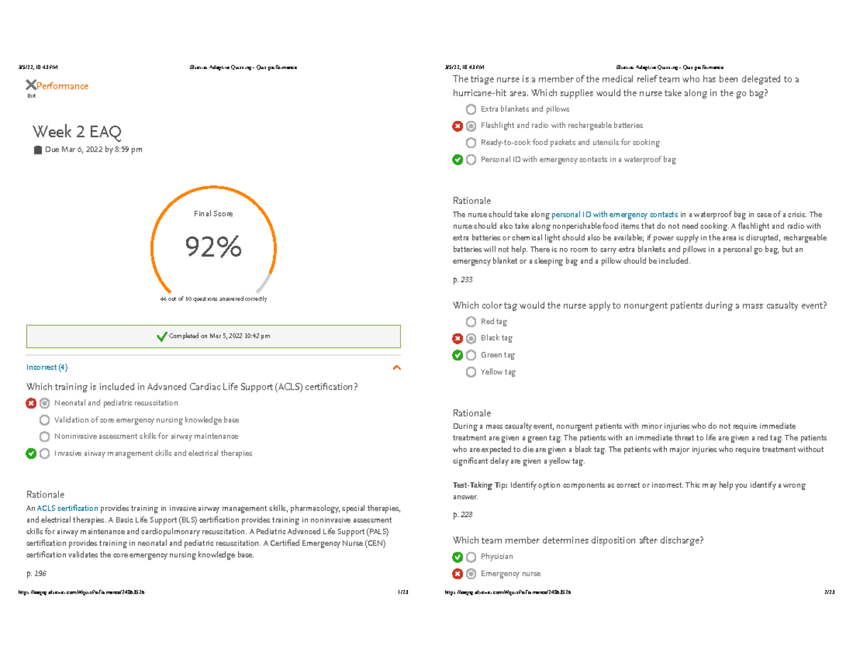sherpath lessons EAQ elsevier ms1 wk2 Exit Performance Week 2 EAQ Due