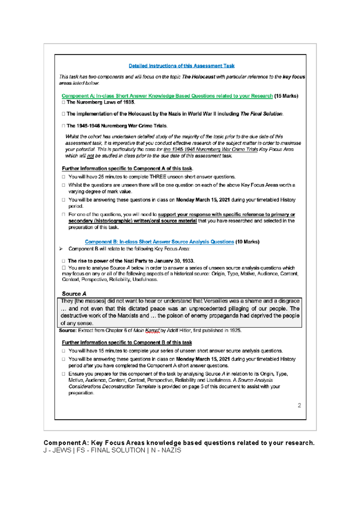 History Study - good - Component A: Key Focus Areas knowledge based ...