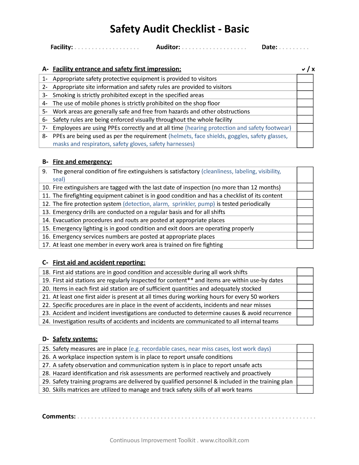 Safety audit checklist basic Electrical engineering Studocu