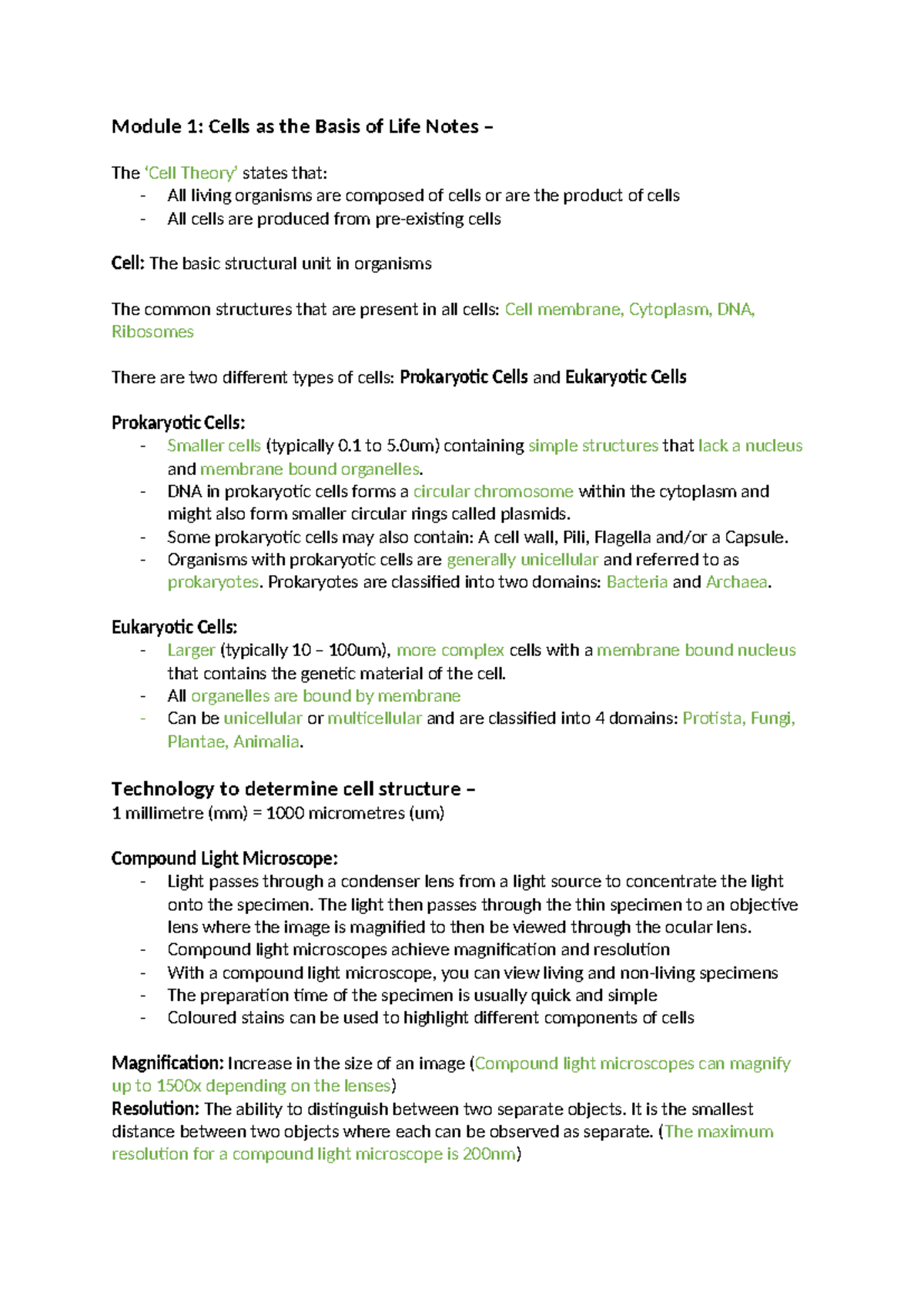 Cells As The Basis of Life Biology Notes - Module 1: Cells as the Basis ...