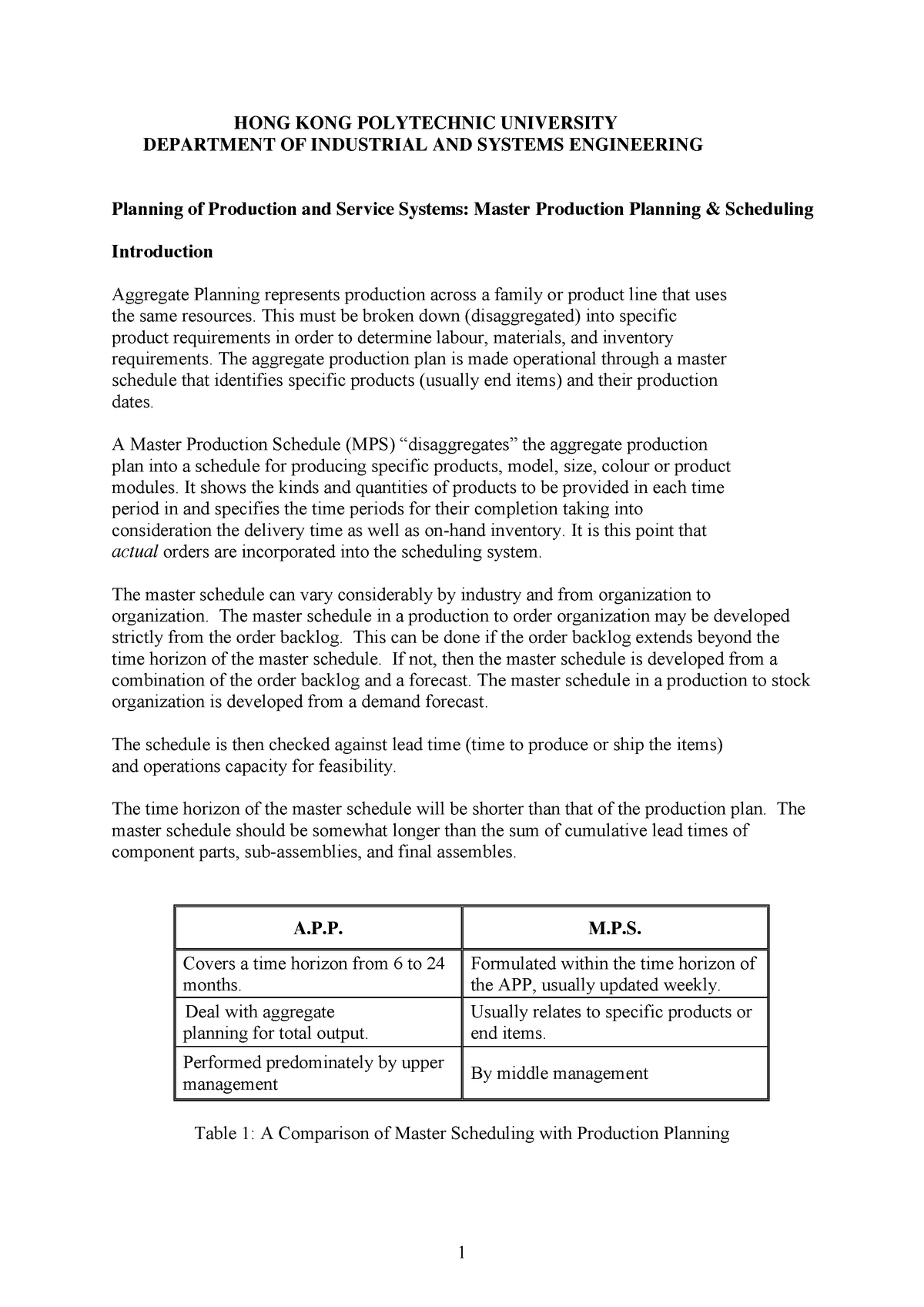 Lect7 Master Production Planning Mps Notes Studocu