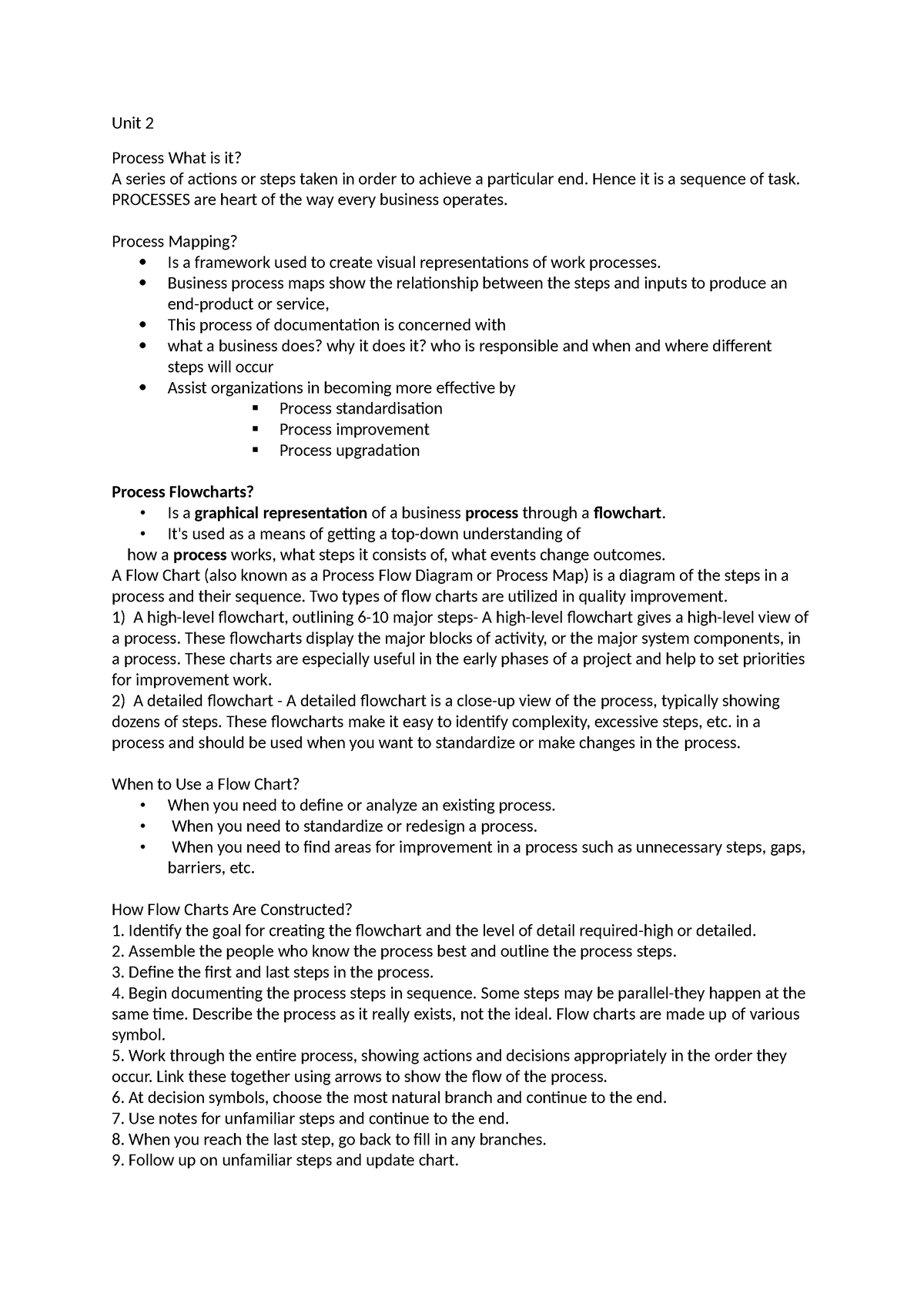 Oscm notes - Unit 2 Process What is it? A series of actions or steps ...