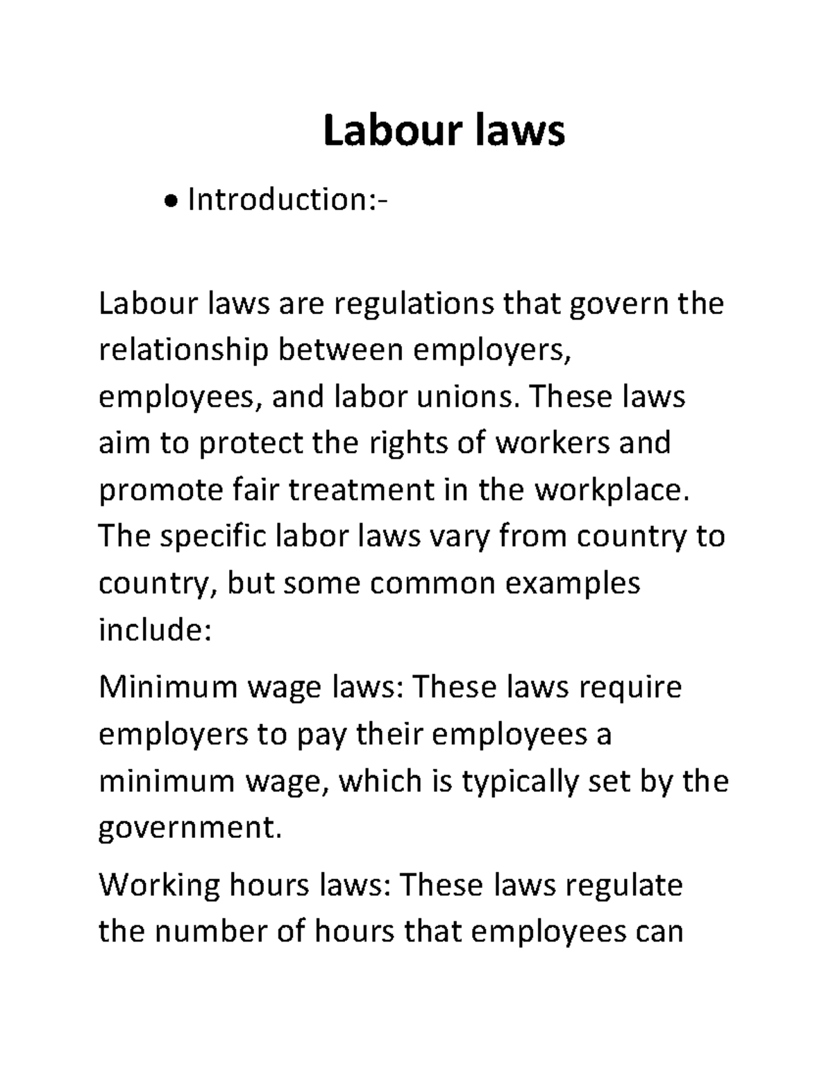 Labour laws notes - Labour laws Introduction:- Labour laws are ...