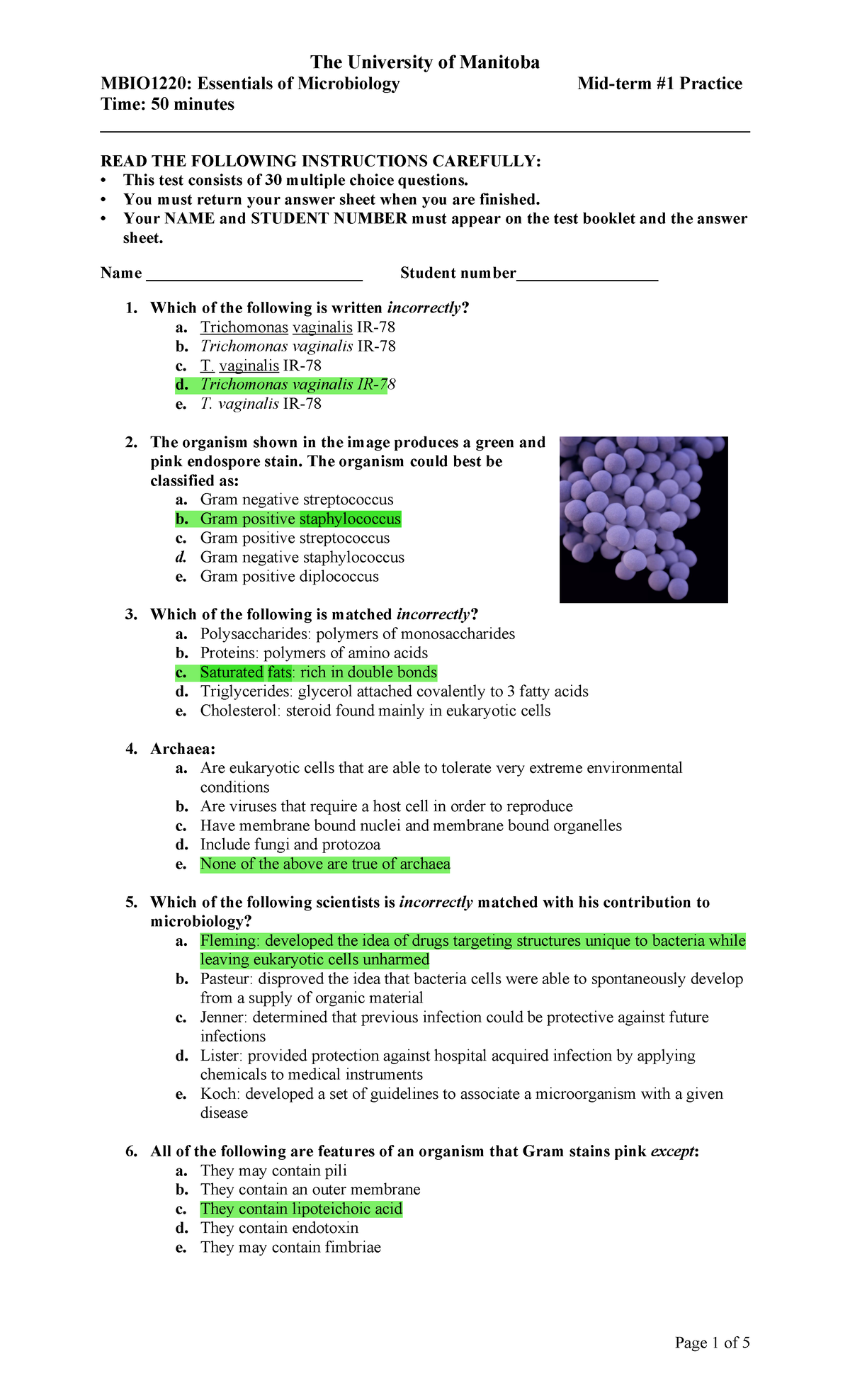 MBIO1220 W19 Mid-term #for Practice - MBIO1220: Essentials Of ...