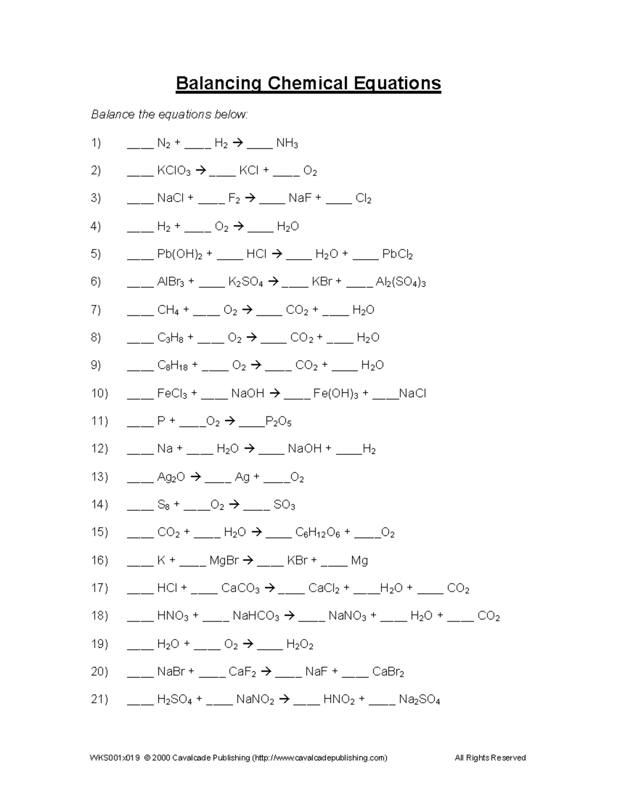 Balancing-equations - notes - WKS001x019 © 2000 Cavalcade Publishing ...