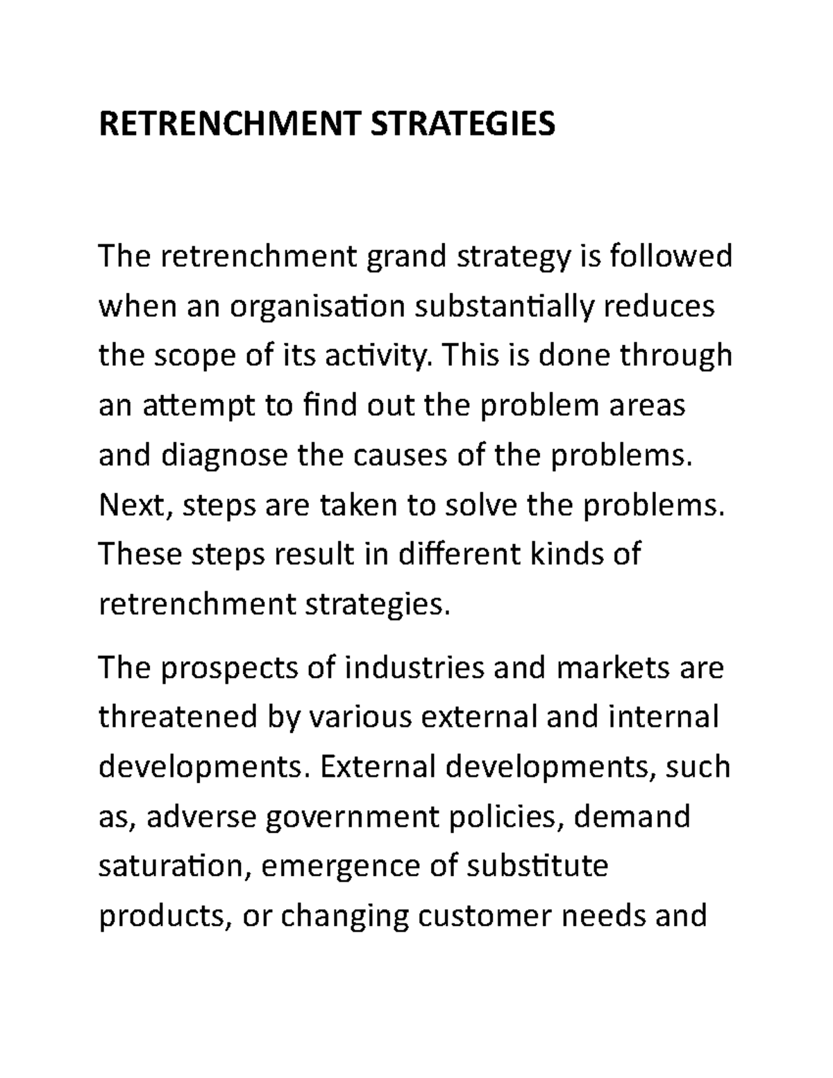 case study on retrenchment strategy