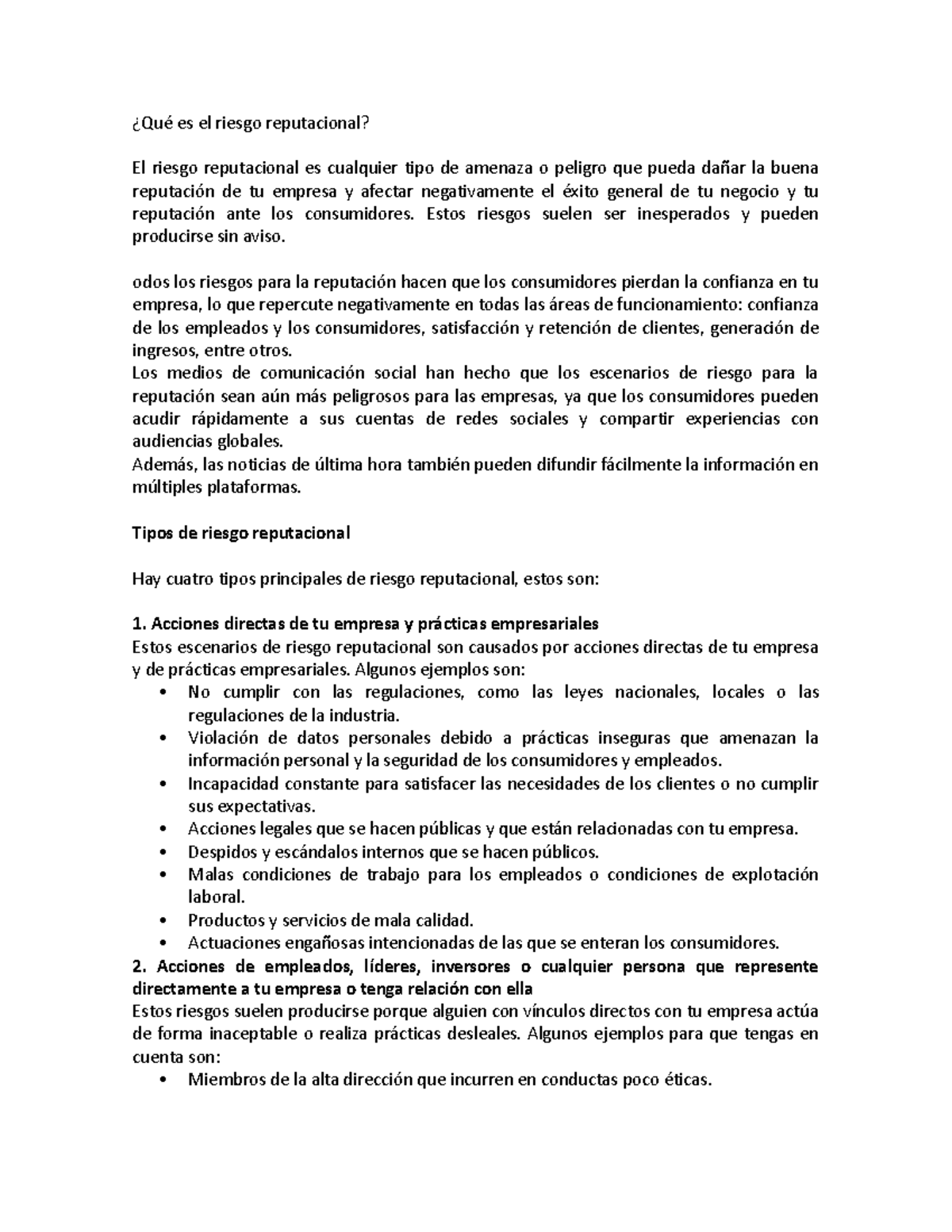 Qué es el riesgo reputacional 1 ¿Qué es el riesgo reputacional? El riesgo reputacional es