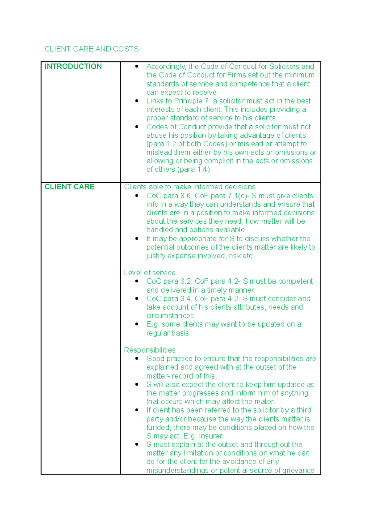 Client CARE AND Costs - law lecture notes - CLIENT CARE AND COSTS ...