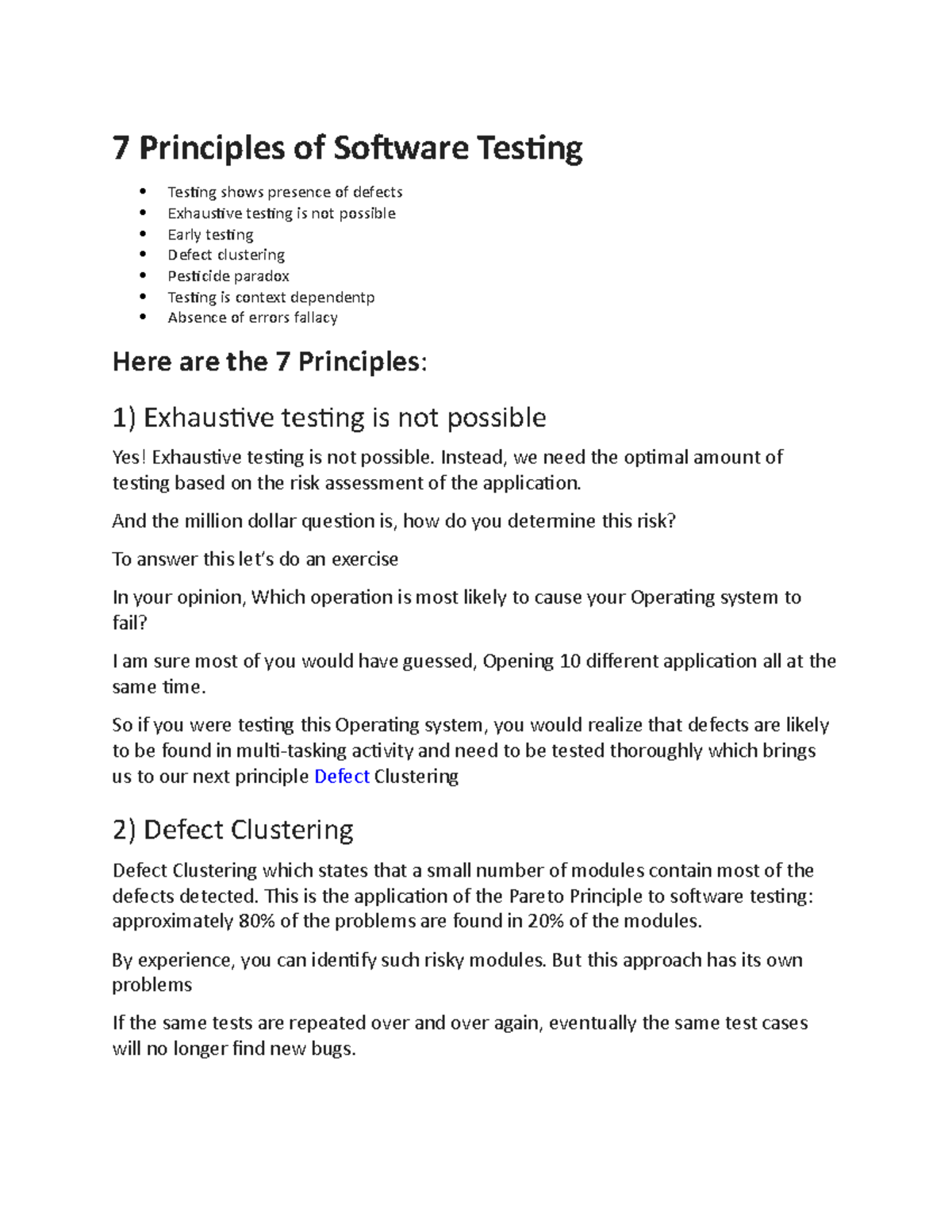Software testing part 2 - 7 Principles of Software Testing Testing ...