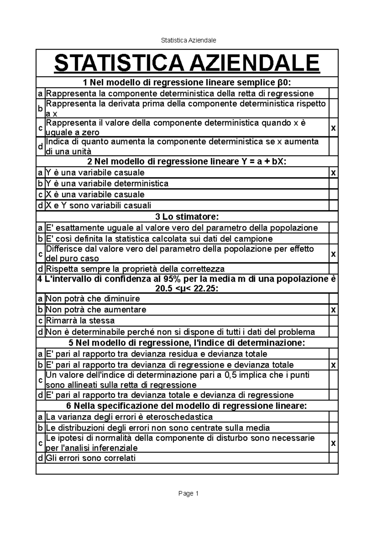 04 Statistica Aziendale - STATISTICA AZIENDALE 1 Nel Modello Di ...