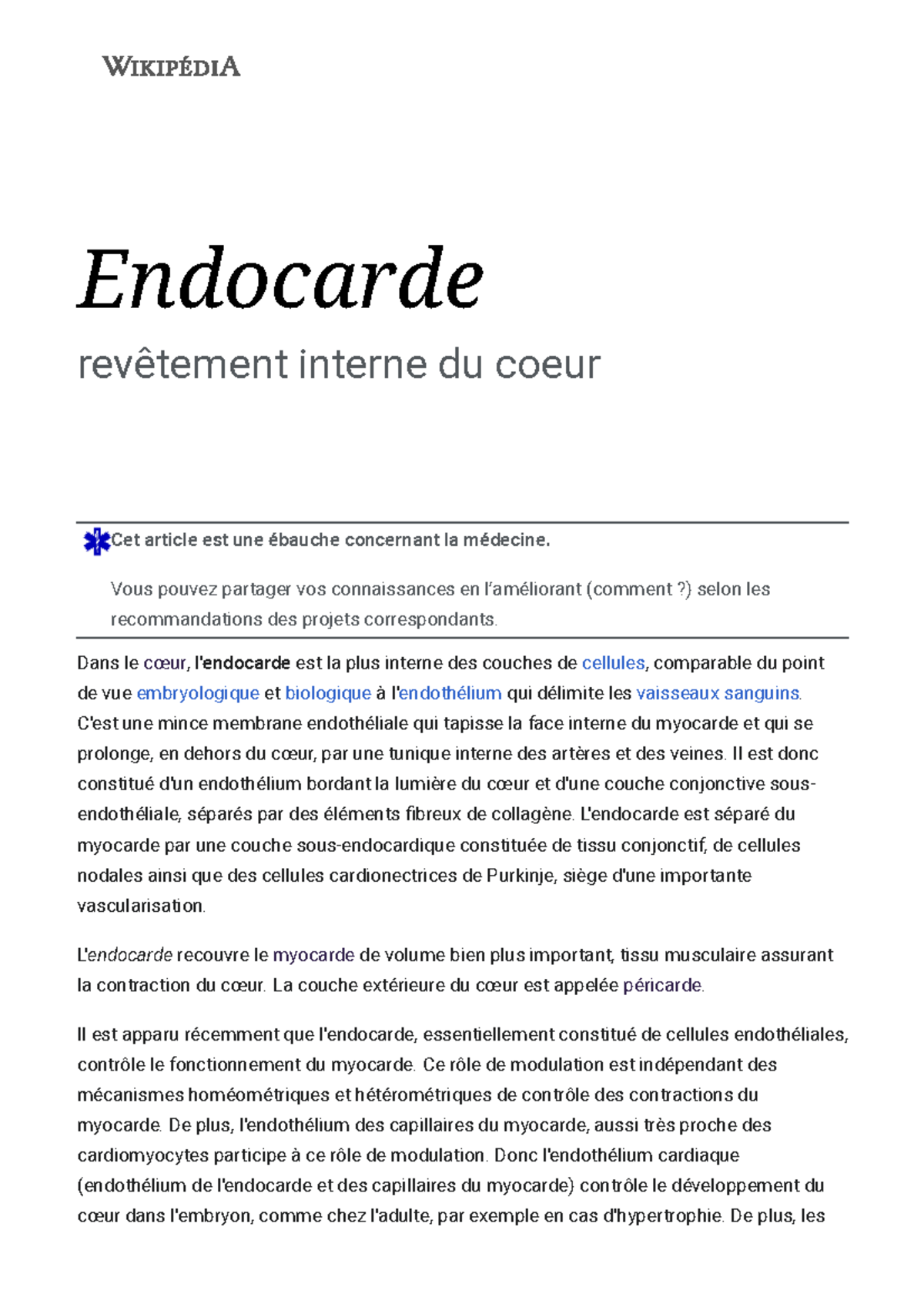 Endocarde Wikip dia Good Article For Students Ans Teachers Thanks You Very Much My Traders 