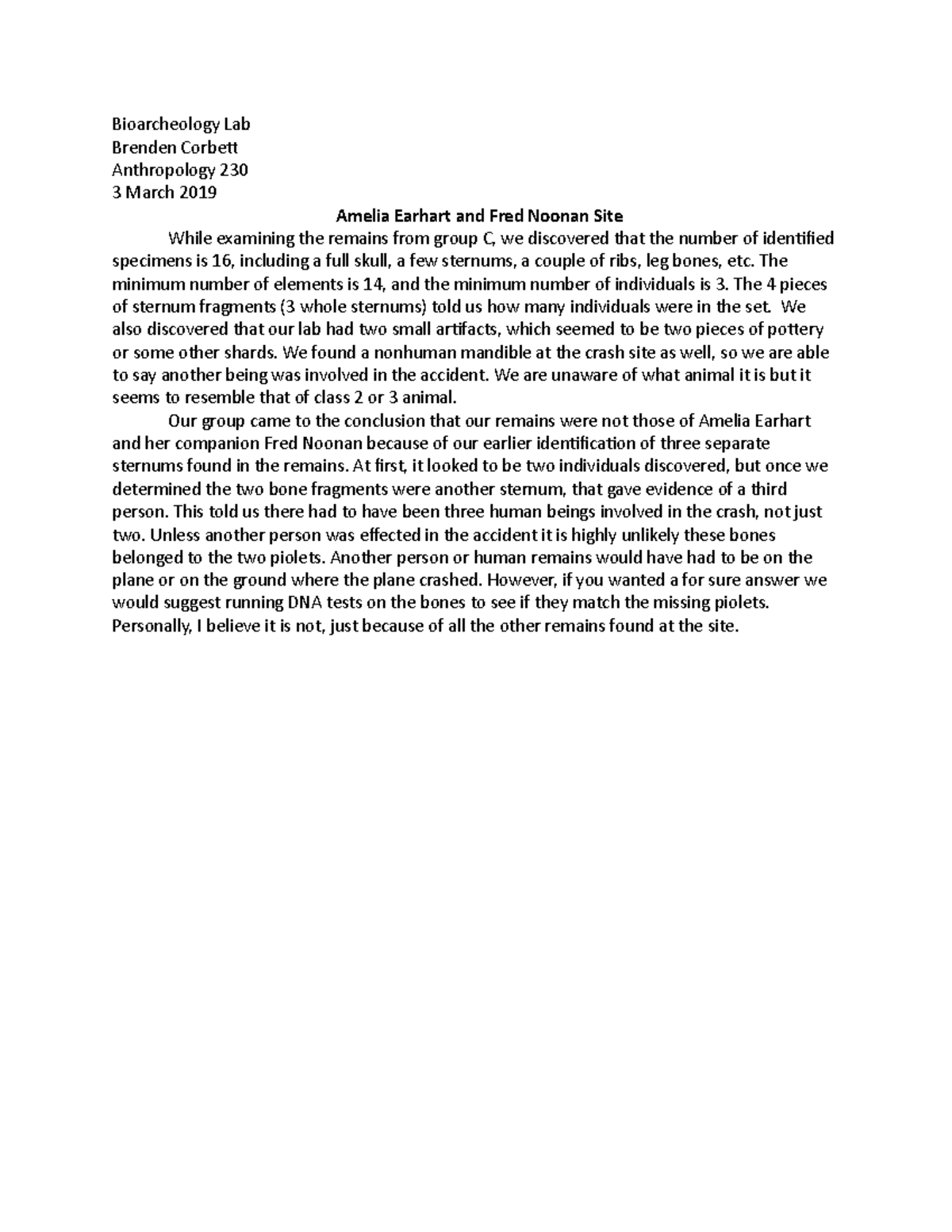 Bioarcheology Lab - This was the second of two required labs for intro ...