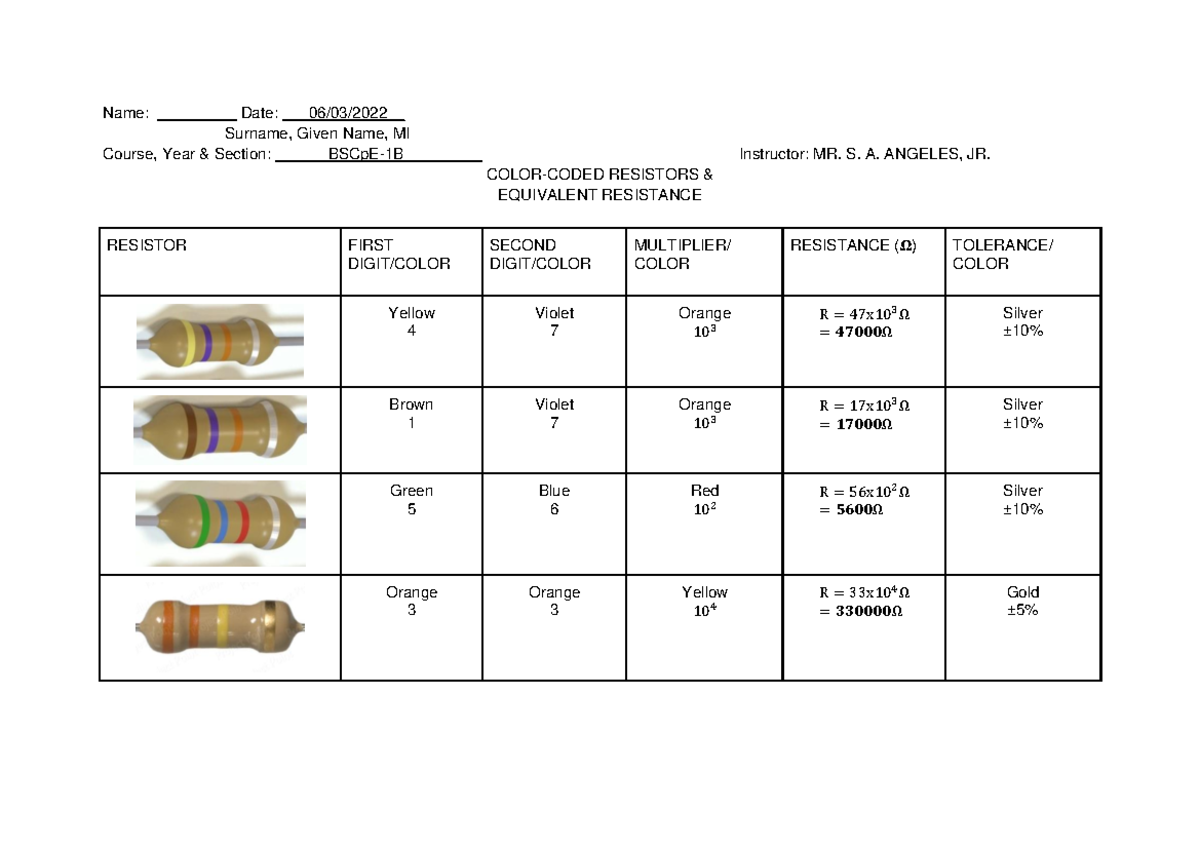 Resistors - Name: _________ Date: _06/03/2022 Surname, Given Name, MI ...