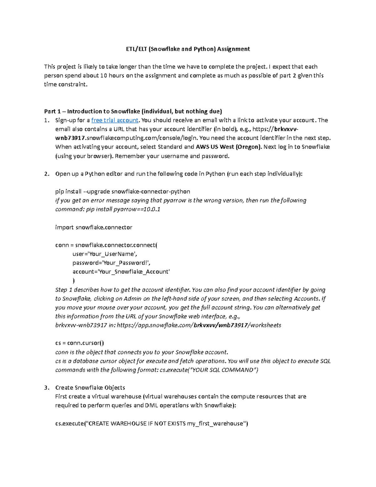 ELT case instructions - ETL - ETL/ELT (Snowflake and Python) Assignment ...