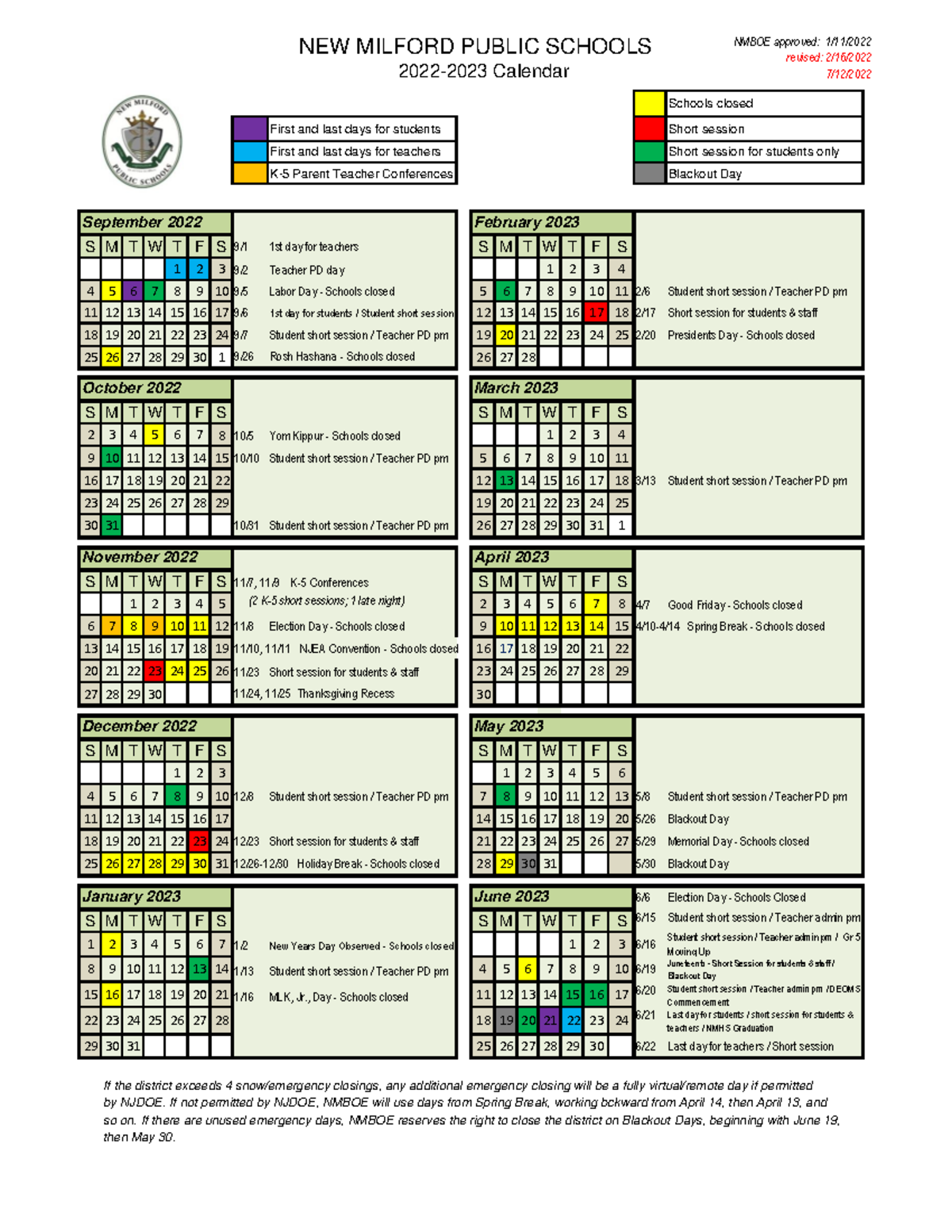 2022-2023 District Calendar 2 - NEW MILFORD PUBLIC SCHOOLS 2022-2023 ...