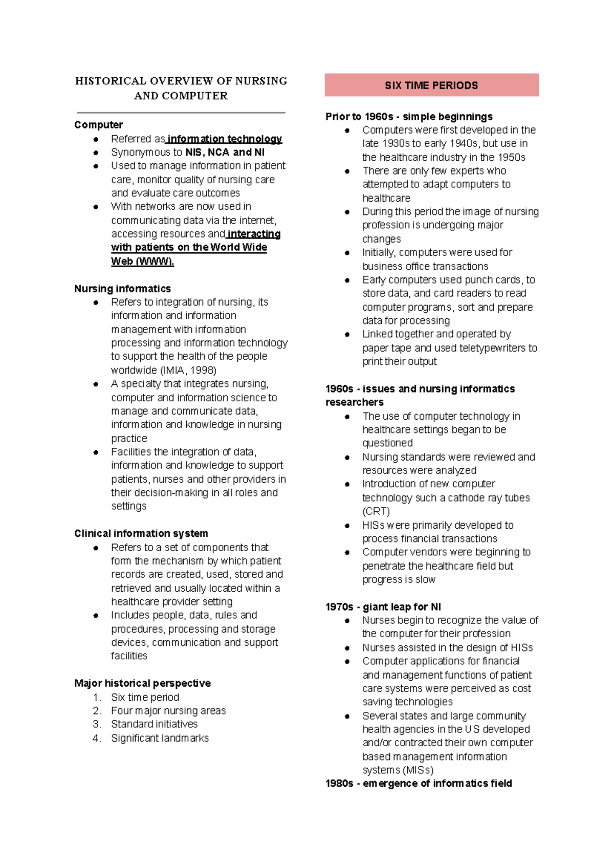 Historical Overview OF Nursing AND Computer - HISTORICAL OVERVIEW OF ...
