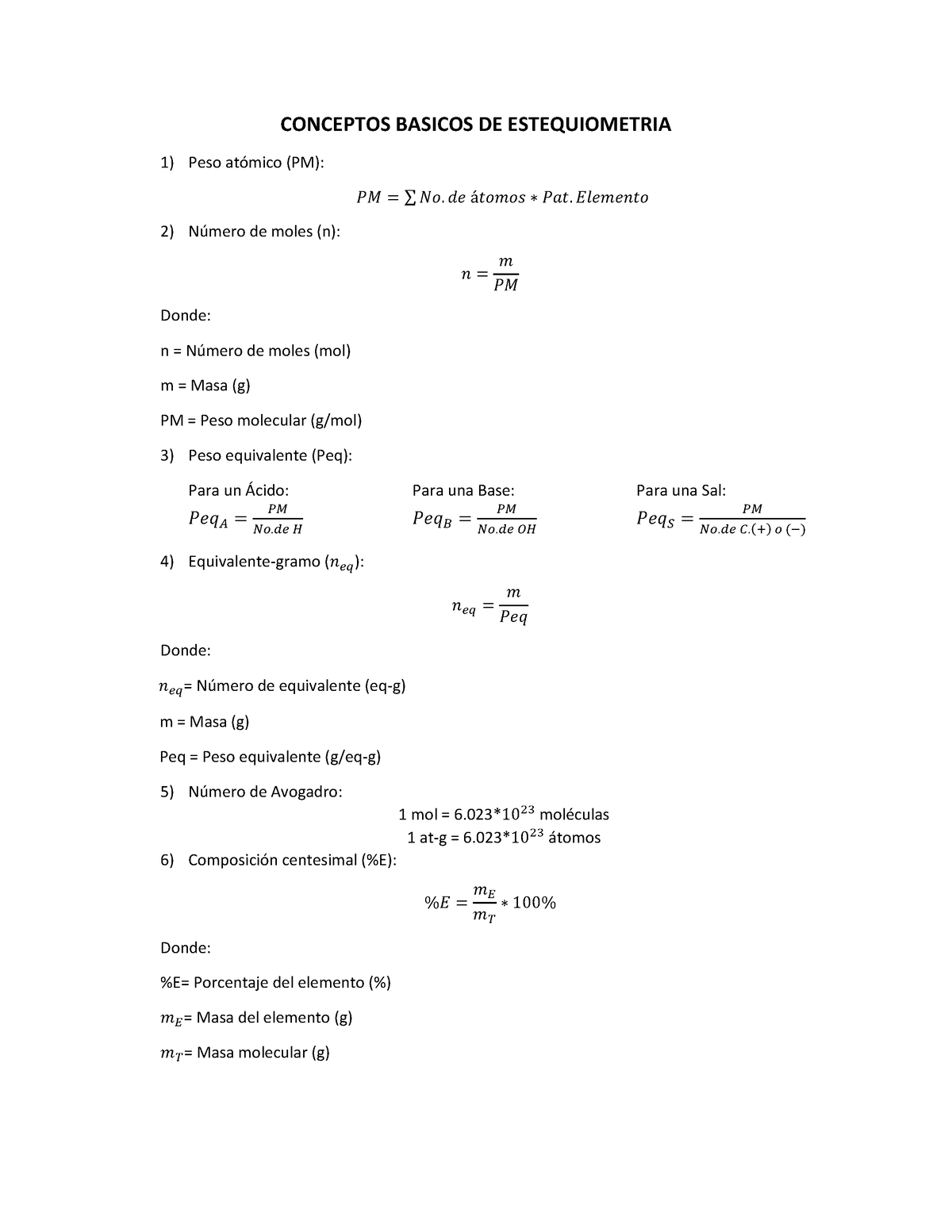 Conceptos Básicos De Estequiometria Fórmulas Generales Conceptos Basicos De Estequiometria 0134