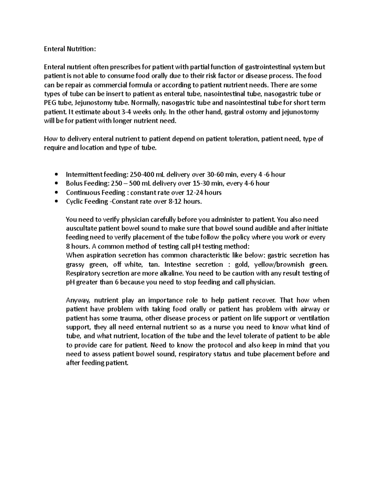 Enteral NutritionATI Enteral Nutriion Enteral nutrient oten