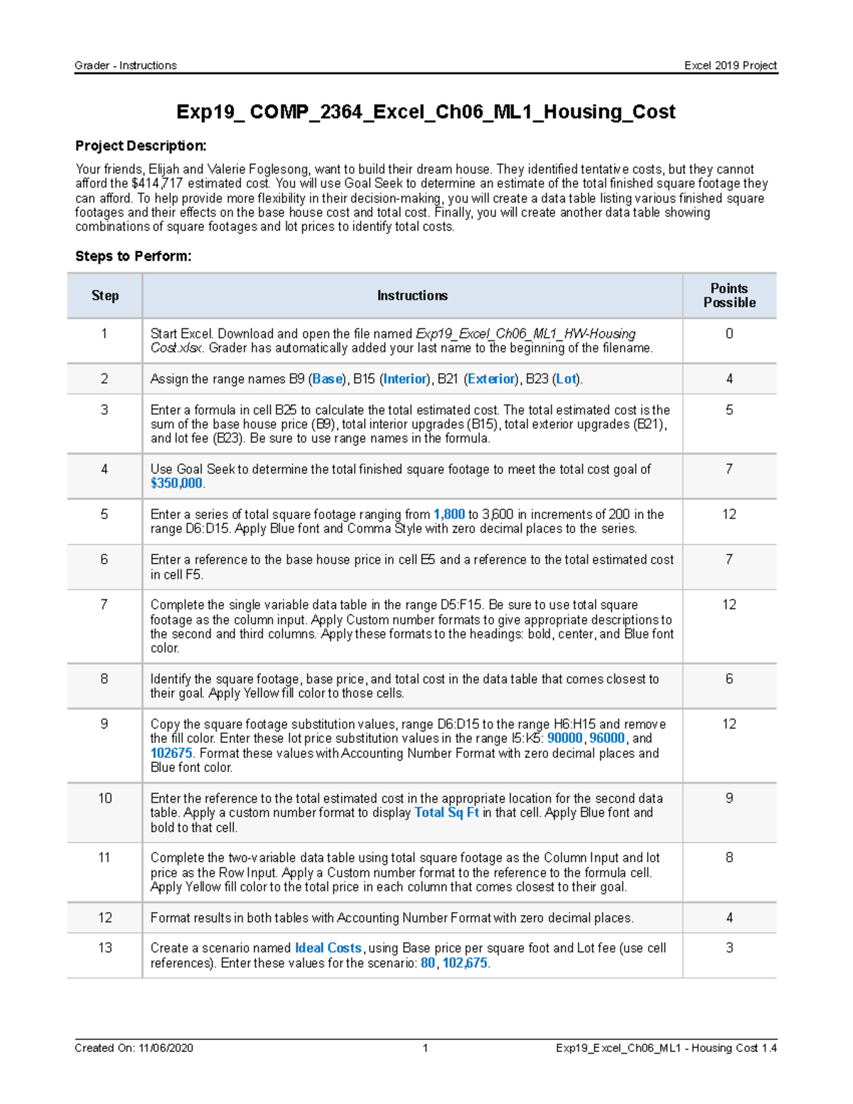 Assignment 06 Housing Cost Grader Instructions Excel 2019 Project 