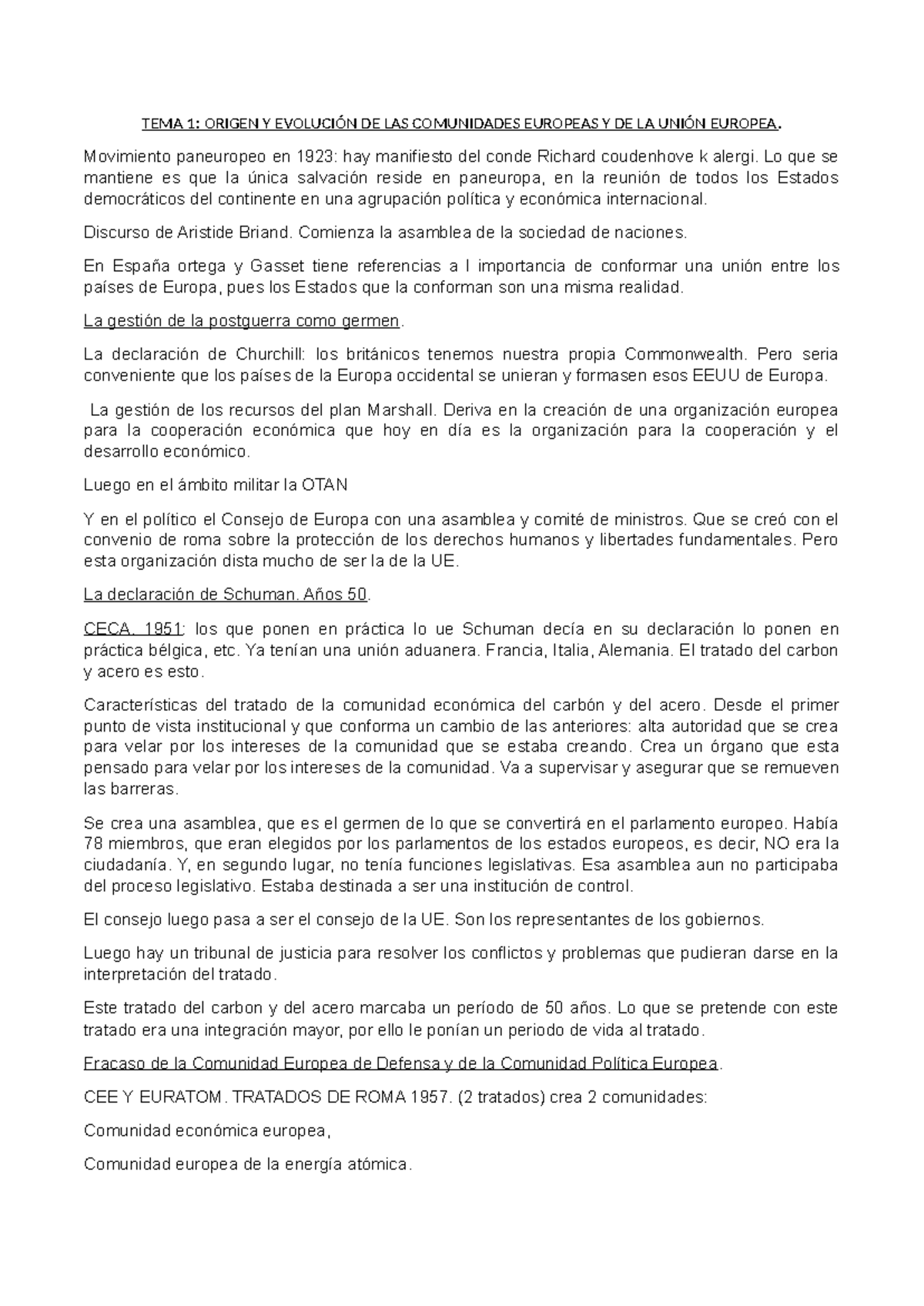 derecho de la union europea apuntes - TEMA 1: ORIGEN Y EVOLUCIÓN DE LAS ...