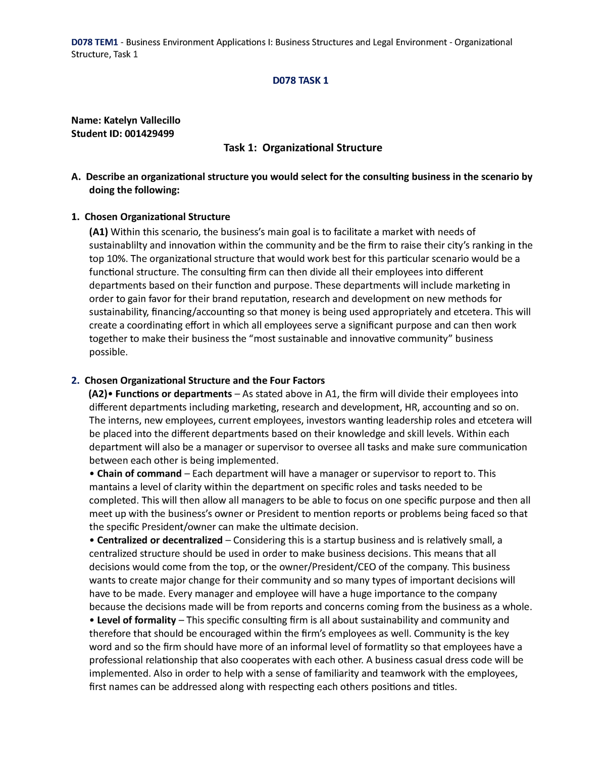 D078 Task 1 Passed D078 TEM1 Business Environment