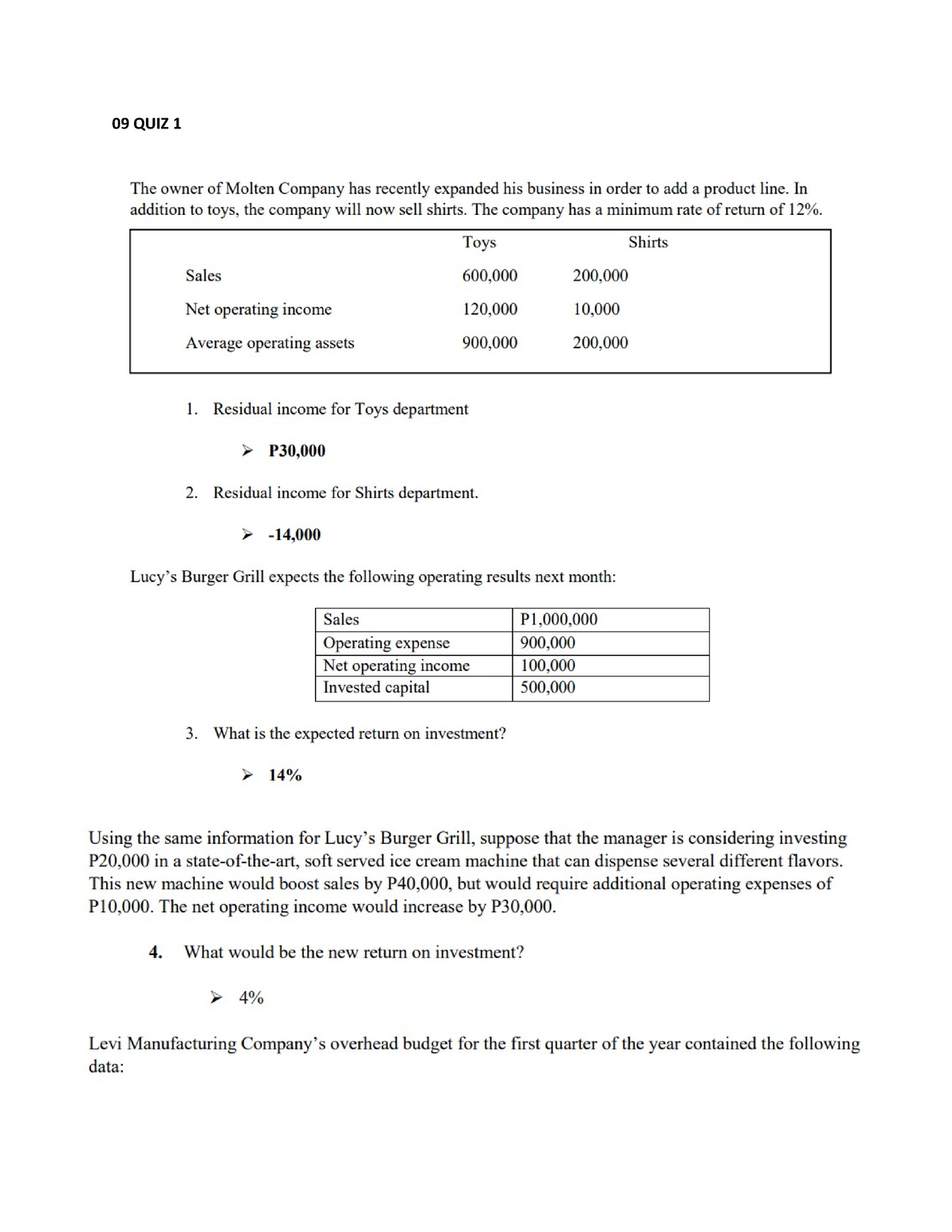 09 QUIZ 1 Managerial Merginio - BSBA Operations Management - 09 QUIZ ...