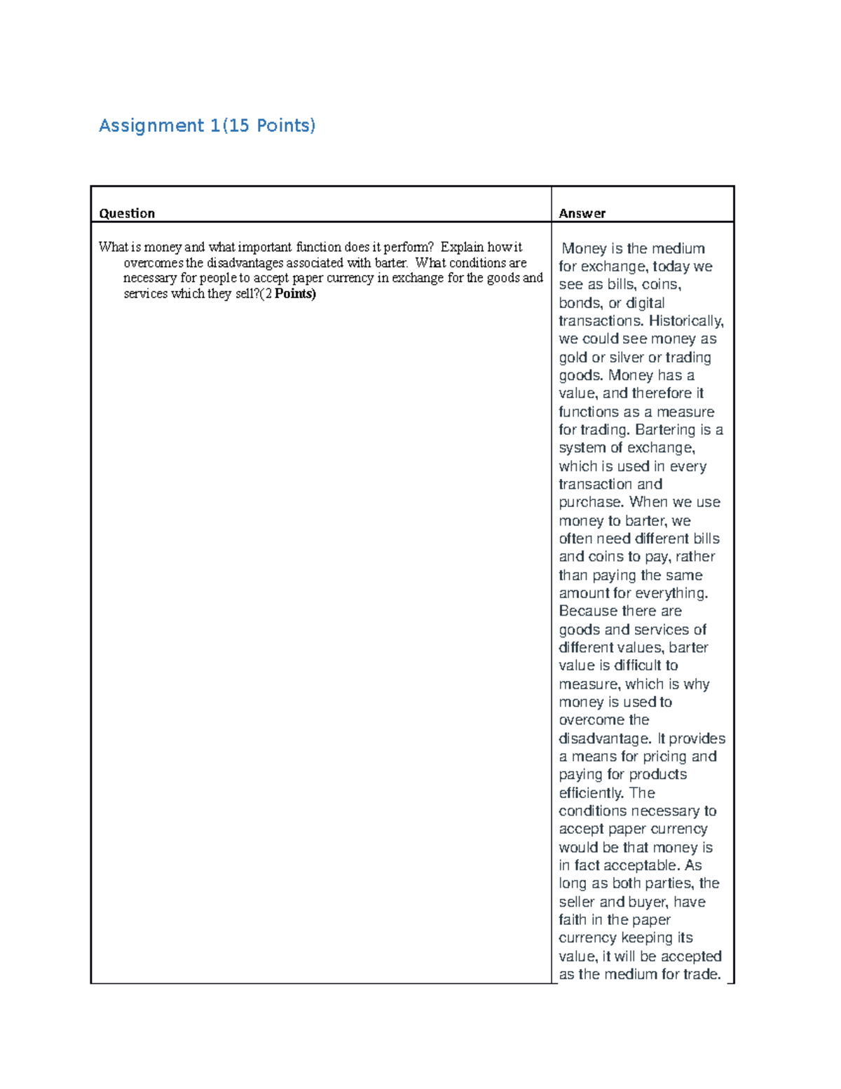Week 2 Assignment 1 (1) - Assignment 1(15 Points) Question Answer What ...