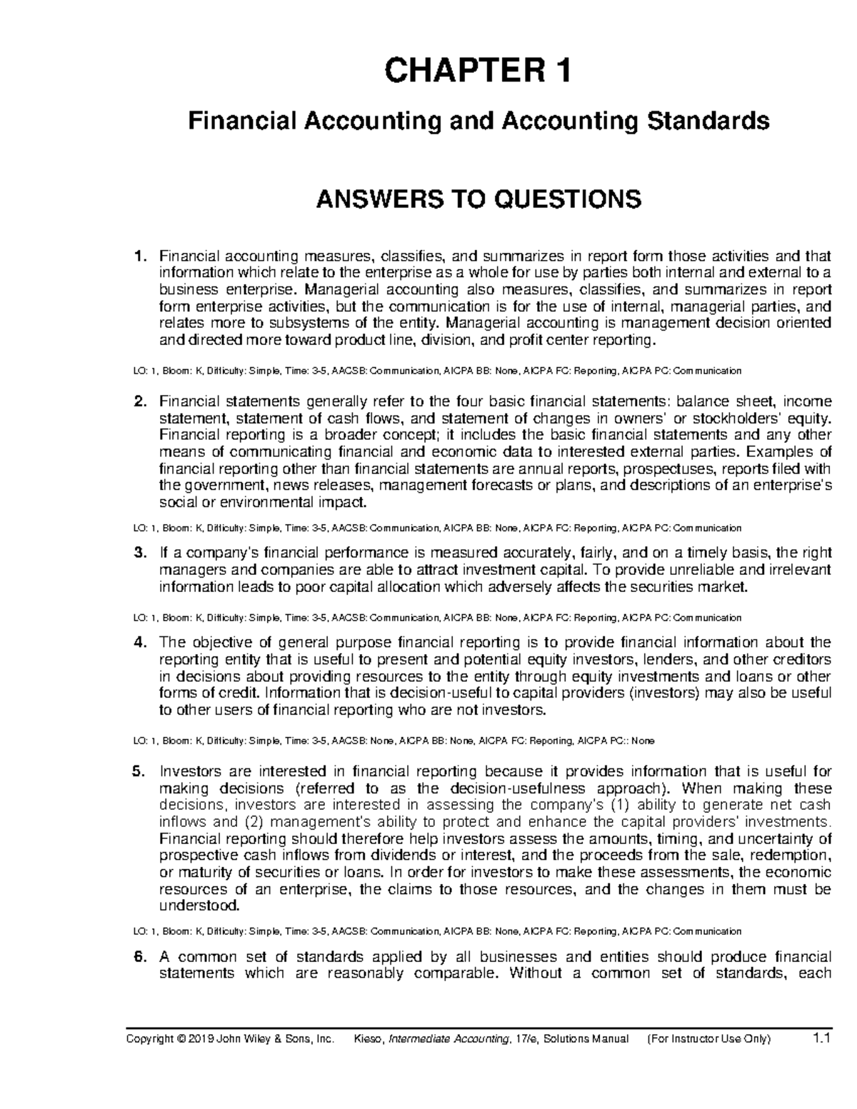 Chapter 1 Solutions, Kieso Intermediate Accounting 17:e 2019 ...