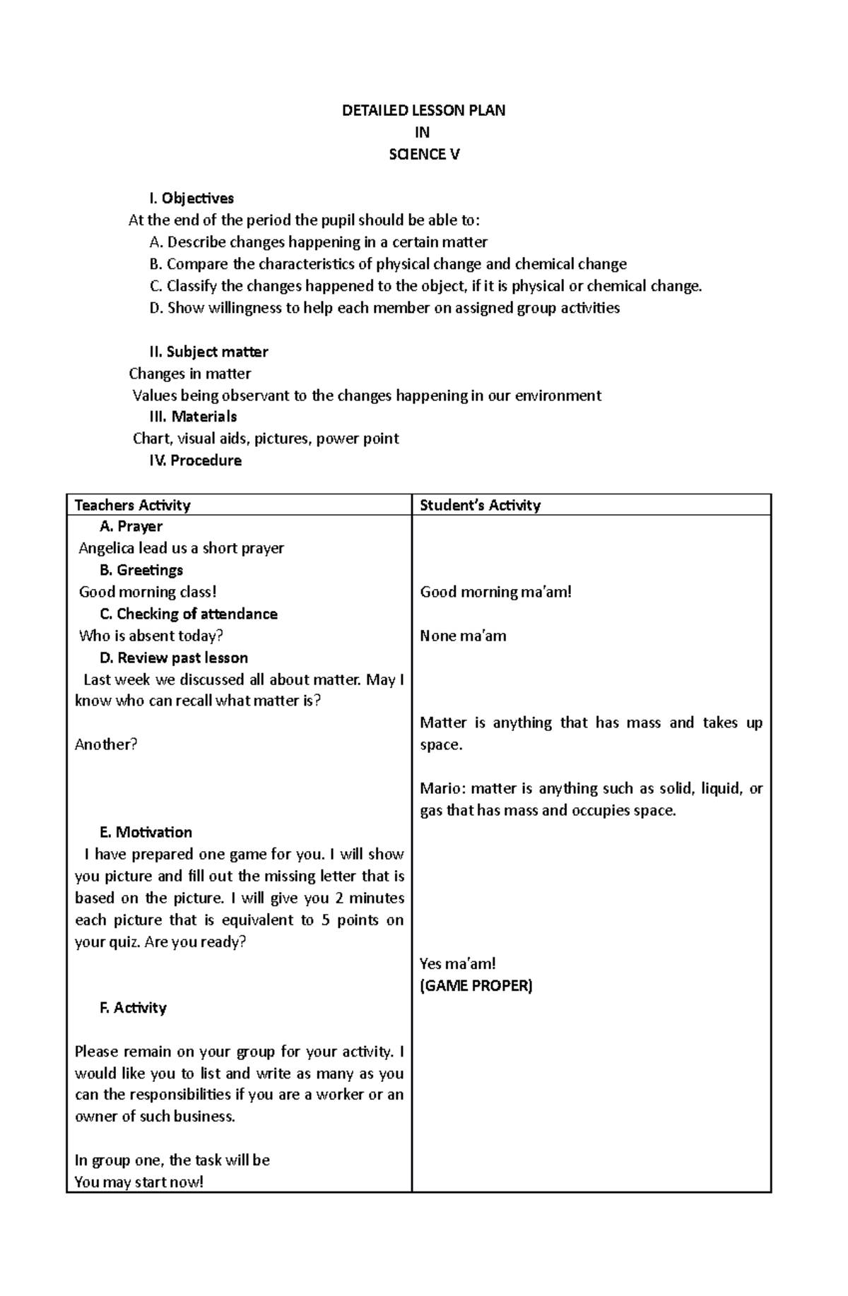 DLP In Science - Detailed Lesson Plan - DETAILED LESSON PLAN IN SCIENCE ...