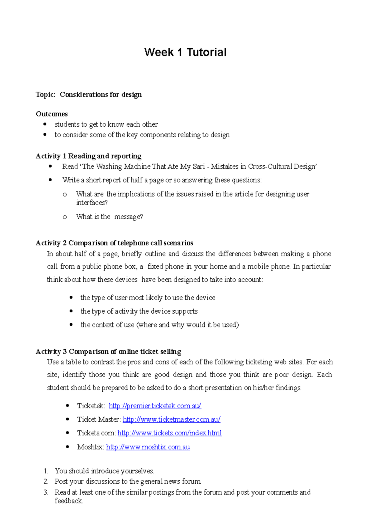 Tute 1 design decisions - Week 1 Tutorial Topic: Considerations for ...