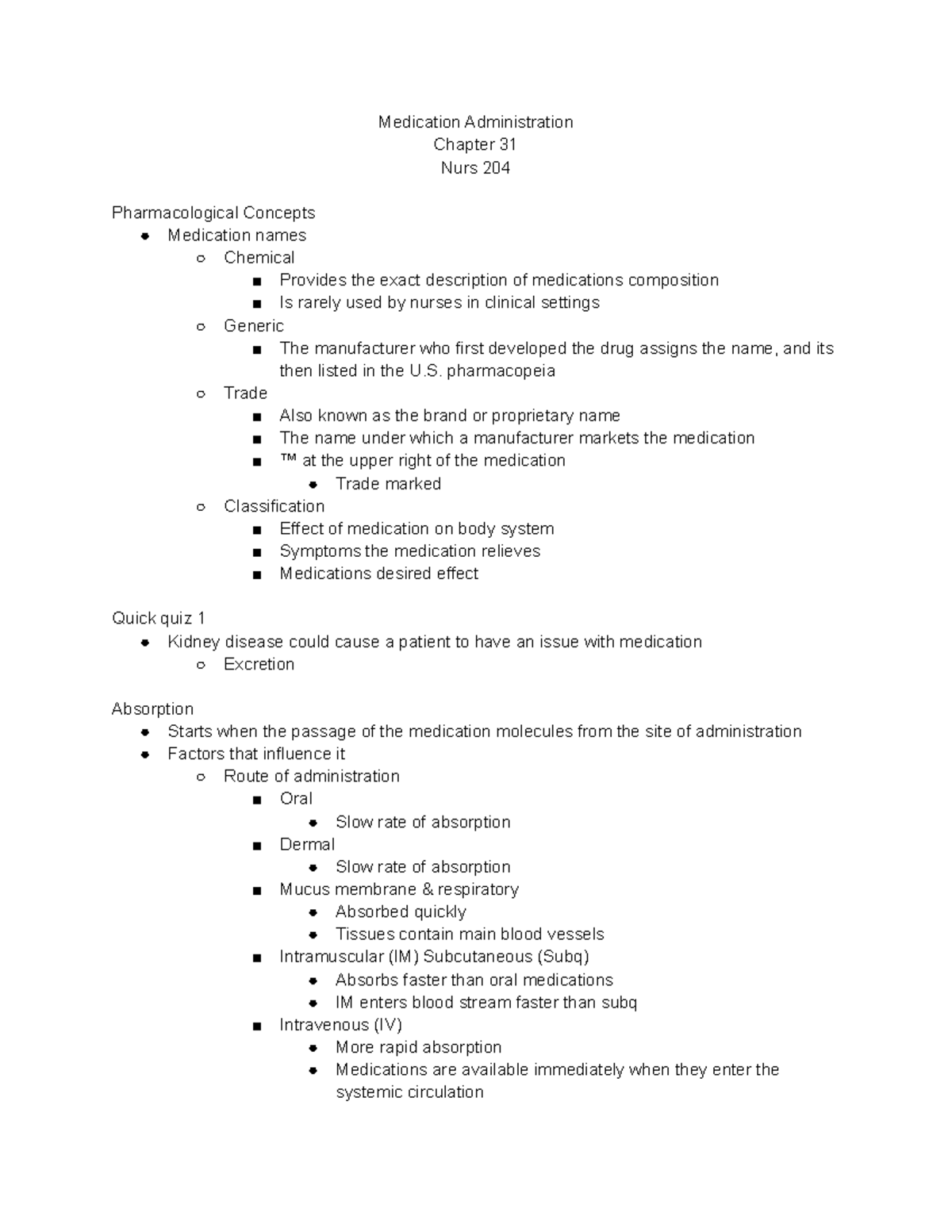 Nurs 204 Medication Administration - Medication Administration Chapter ...