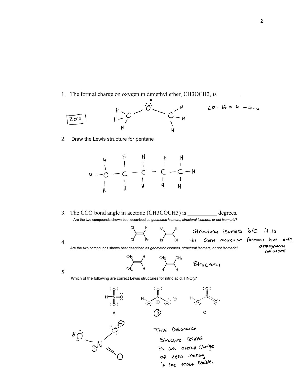 exam review for gen chem - 1. The formal charge on oxygen in dimethyl ...