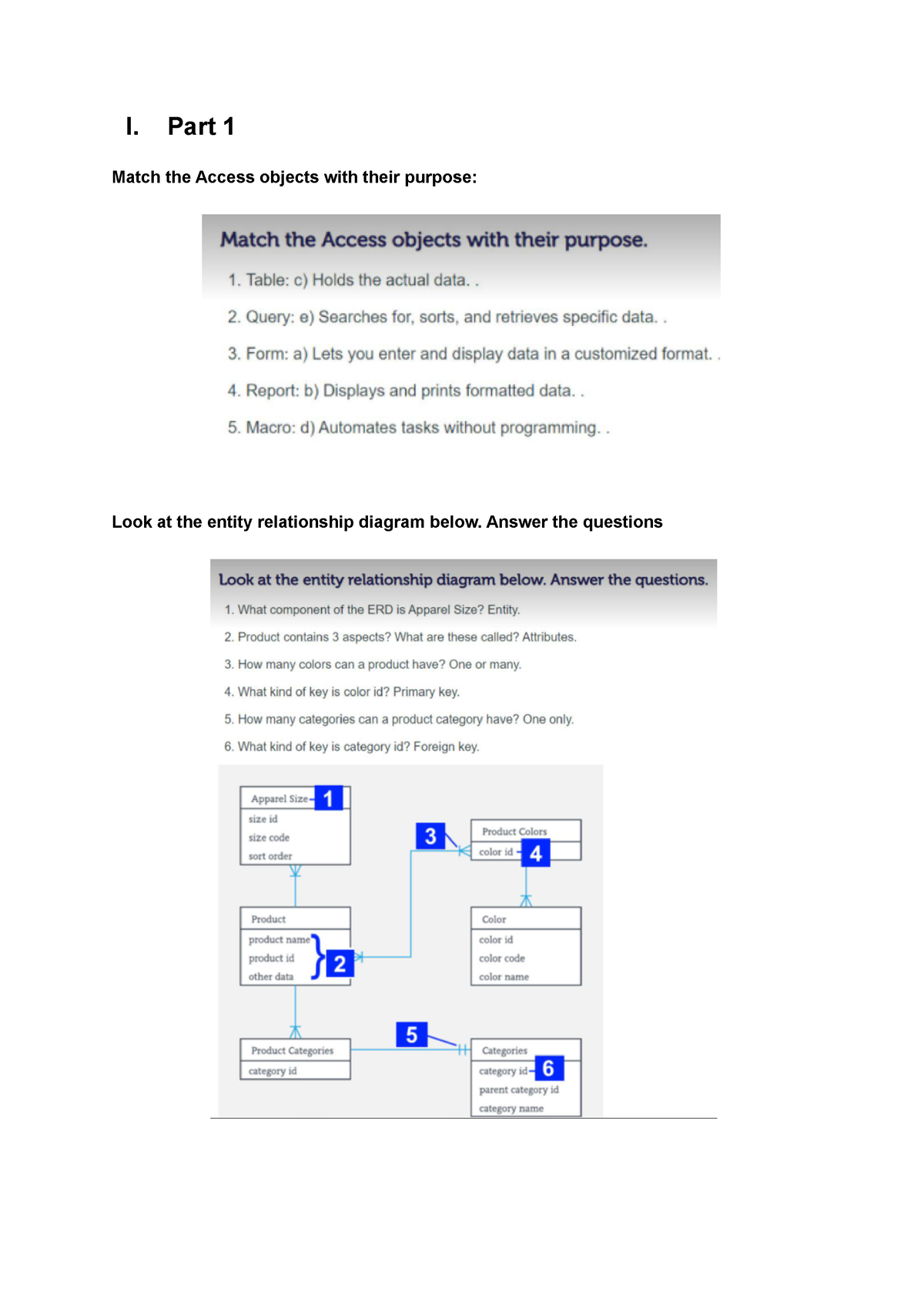 Quiz-Access-BIS - Nopooooooooo - I. Part 1 Match The Access Objects ...