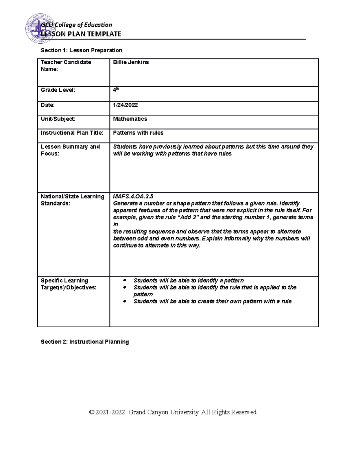 Topic 5 lesson plan Topic 5 lesson plan Topic 5 lesson plan - GCU ...