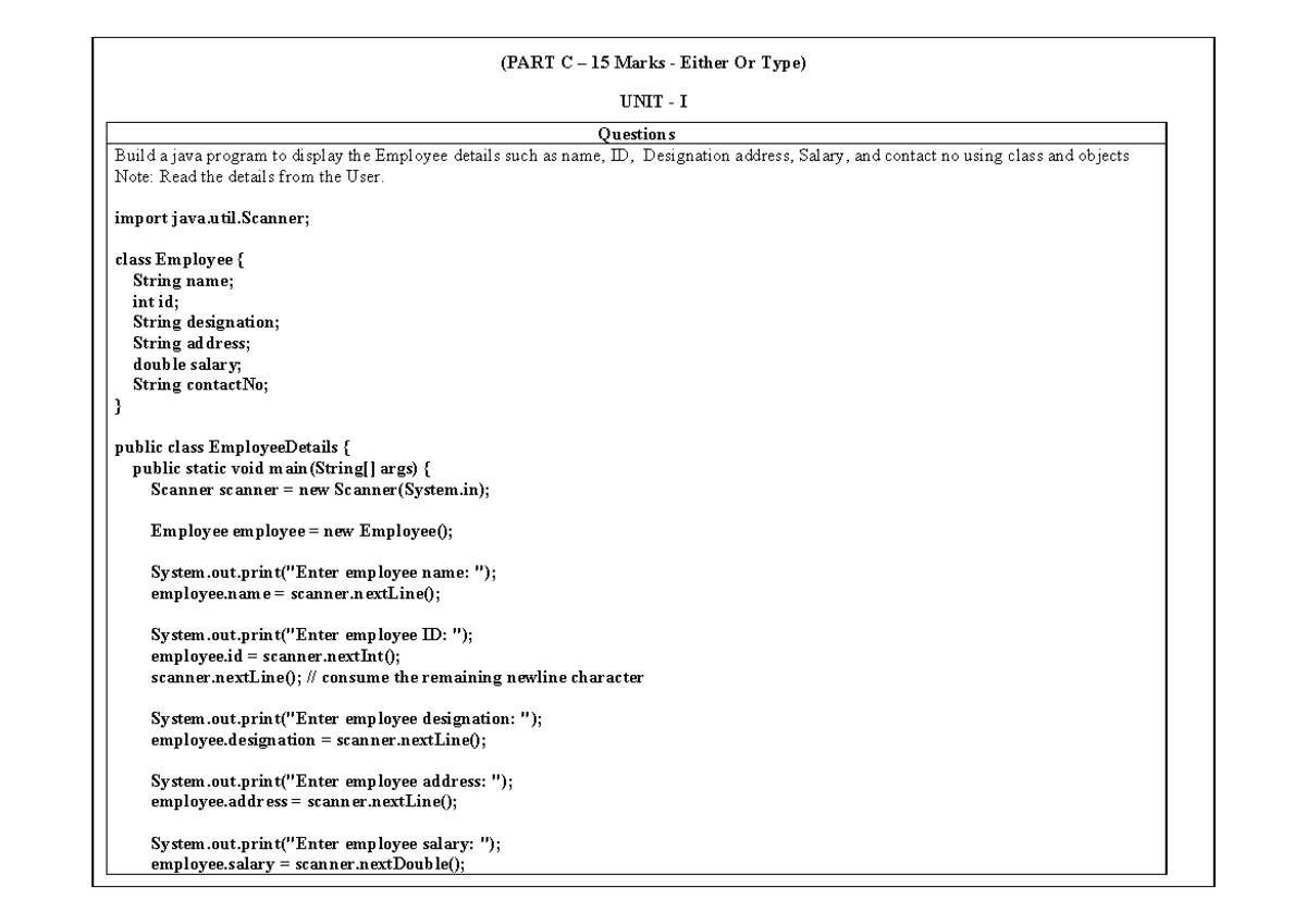 PP PART C - QUESTION ANSWERS - (PART C – 15 Marks - Either Or Type ...