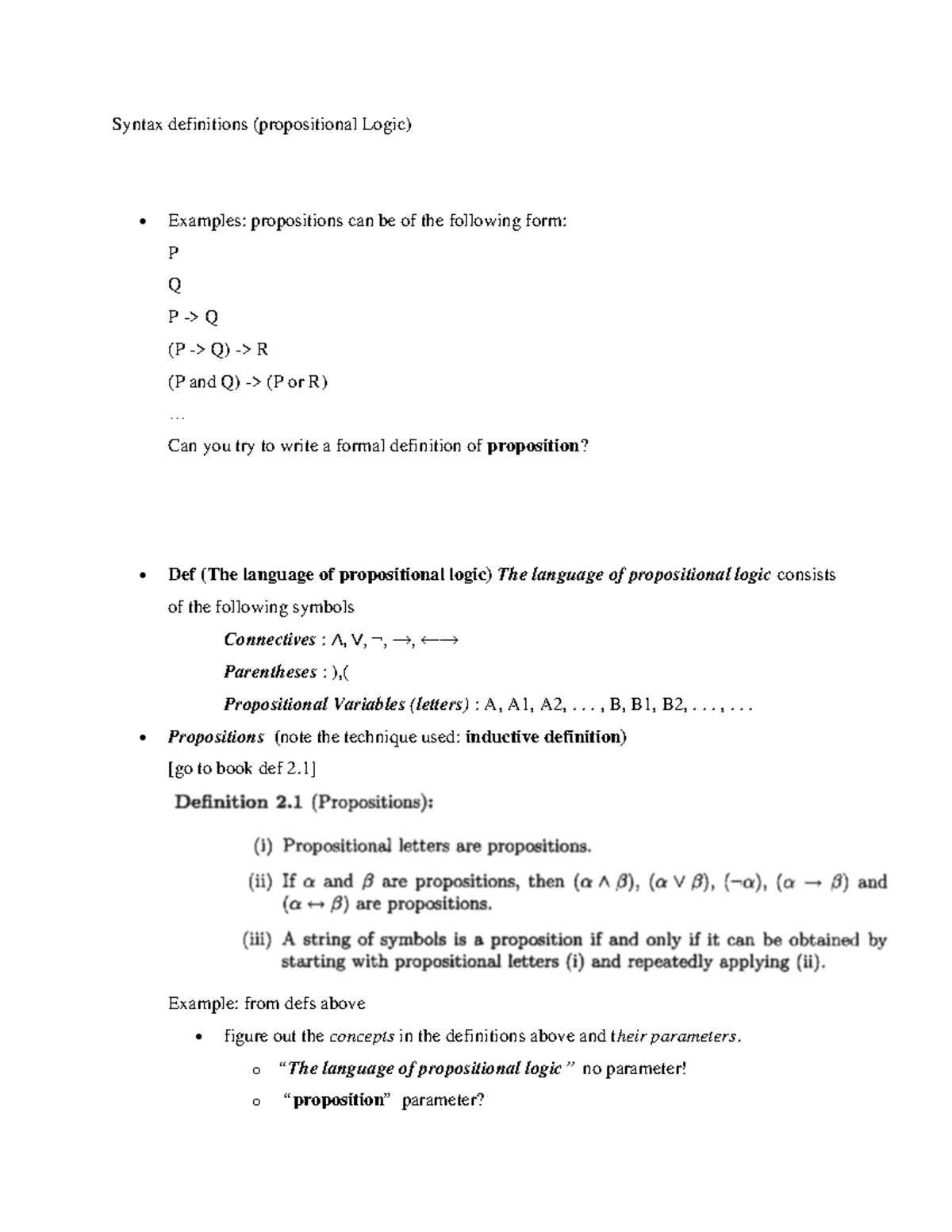 CS5374 Notes 2. Syntax definitions (propositional Logic) Examples propositions can be of the