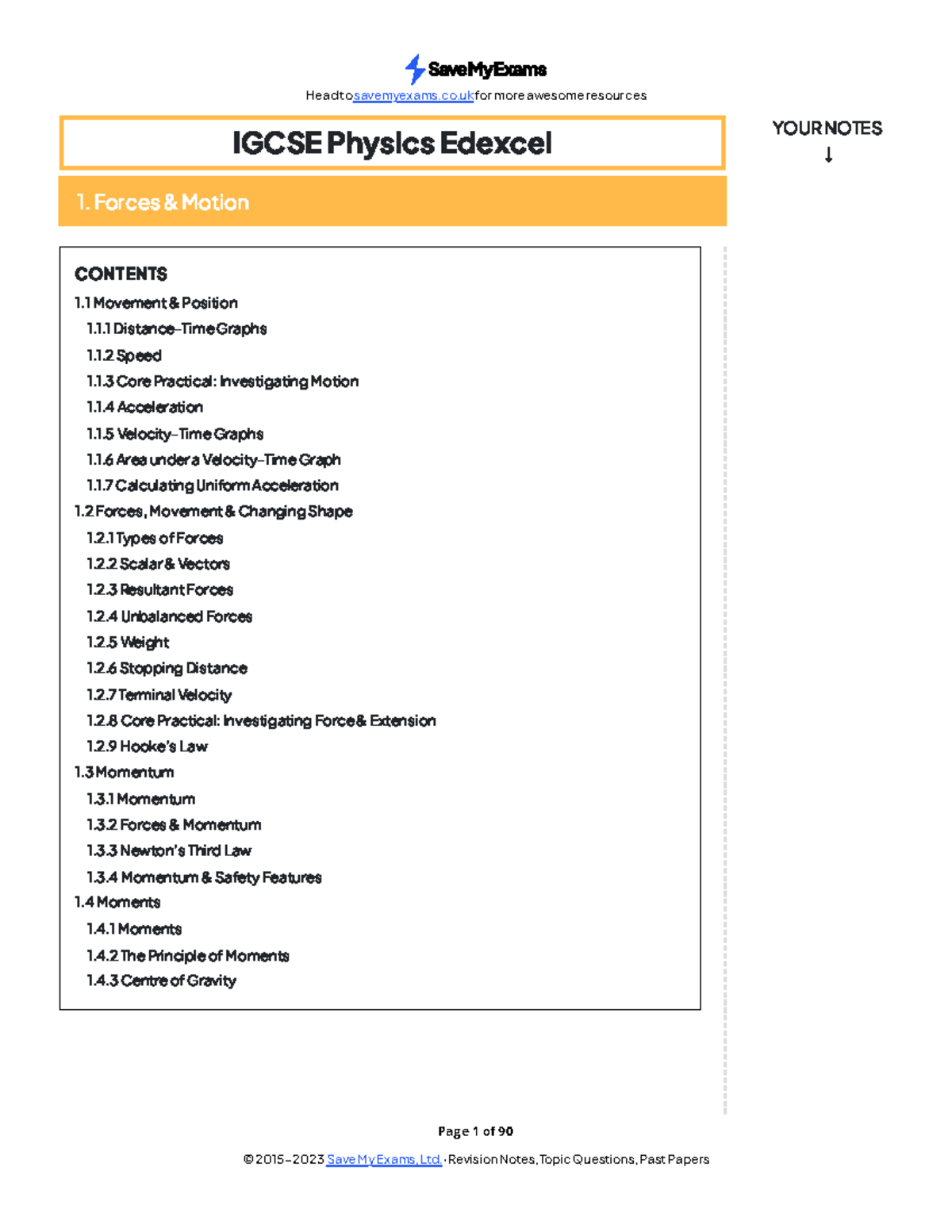 UNIT 1 Physics Igcse - Page 1 of 90 IGCSE Physics Edexcel 1. Forces ...