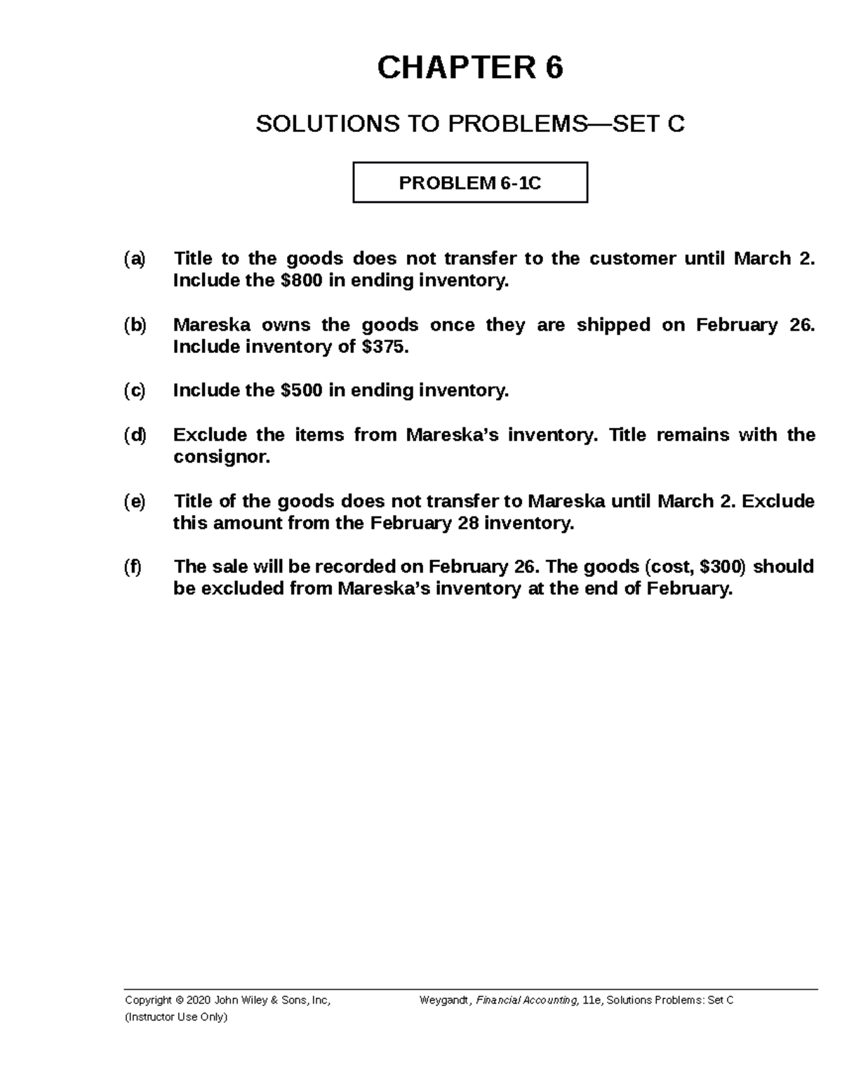 Chp6-answer Set C - Practice Problem Answer For Chapter 6 From Wiley ...