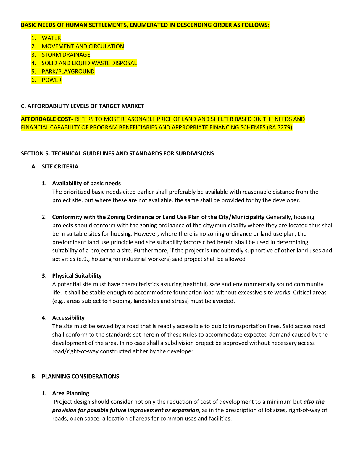 BP 220 Reviewer - BASIC NEEDS OF HUMAN SETTLEMENTS, ENUMERATED IN ...