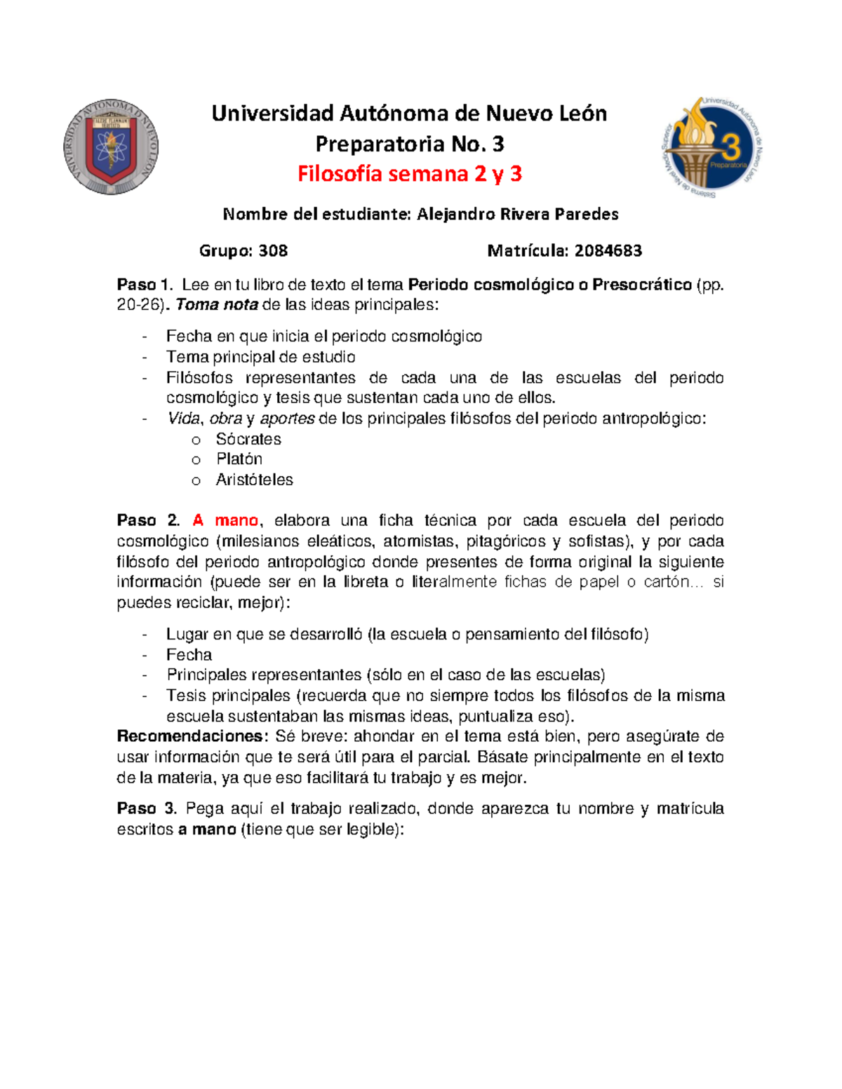 Arp Sem2y3 Etapa 1 Filo Universidad AutÛnoma De Nuevo LeÛn Preparatoria No 3 FilosofÌa Semana 5230