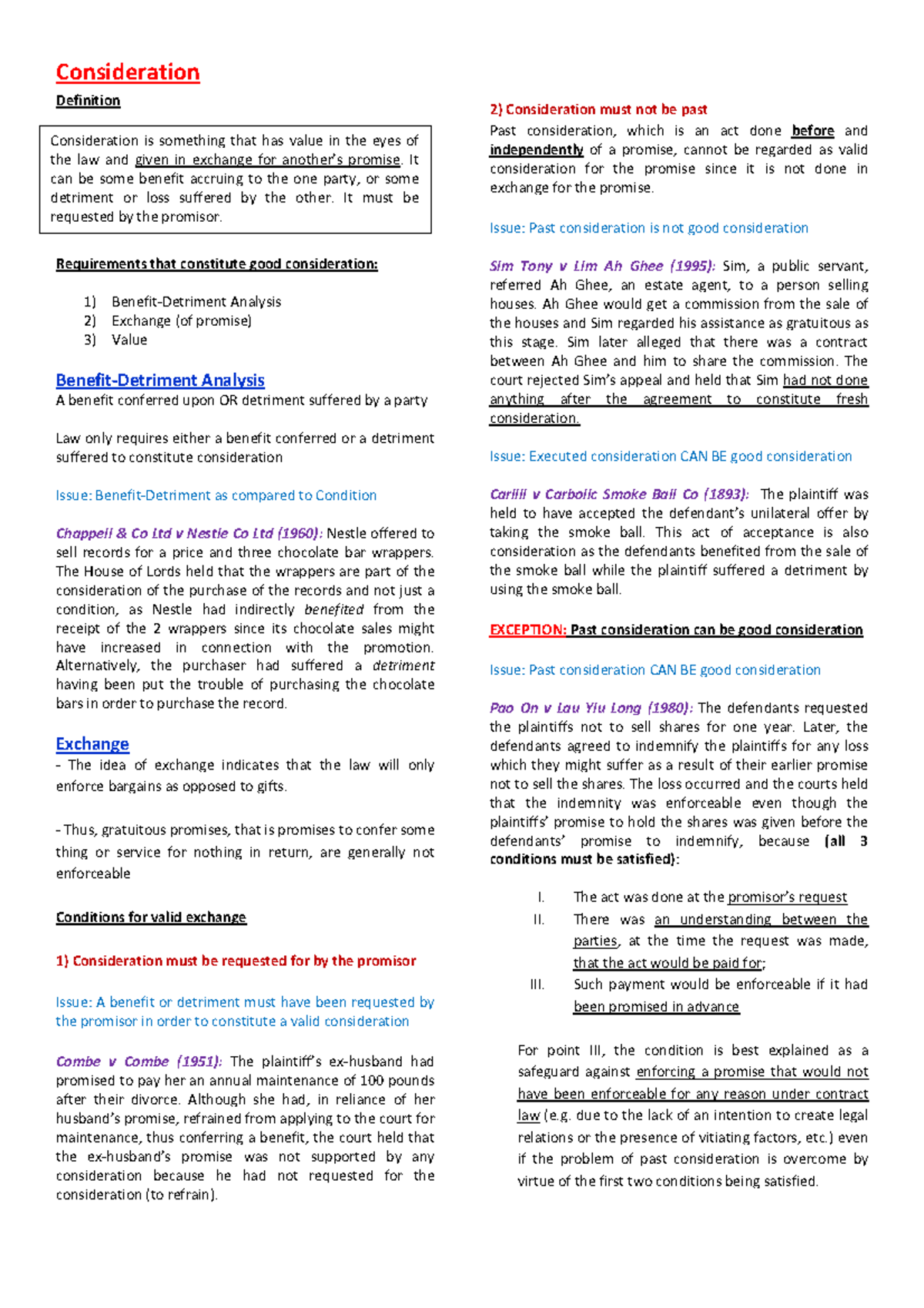 Chapter 8 Consideration Consideration Definition **Requirements